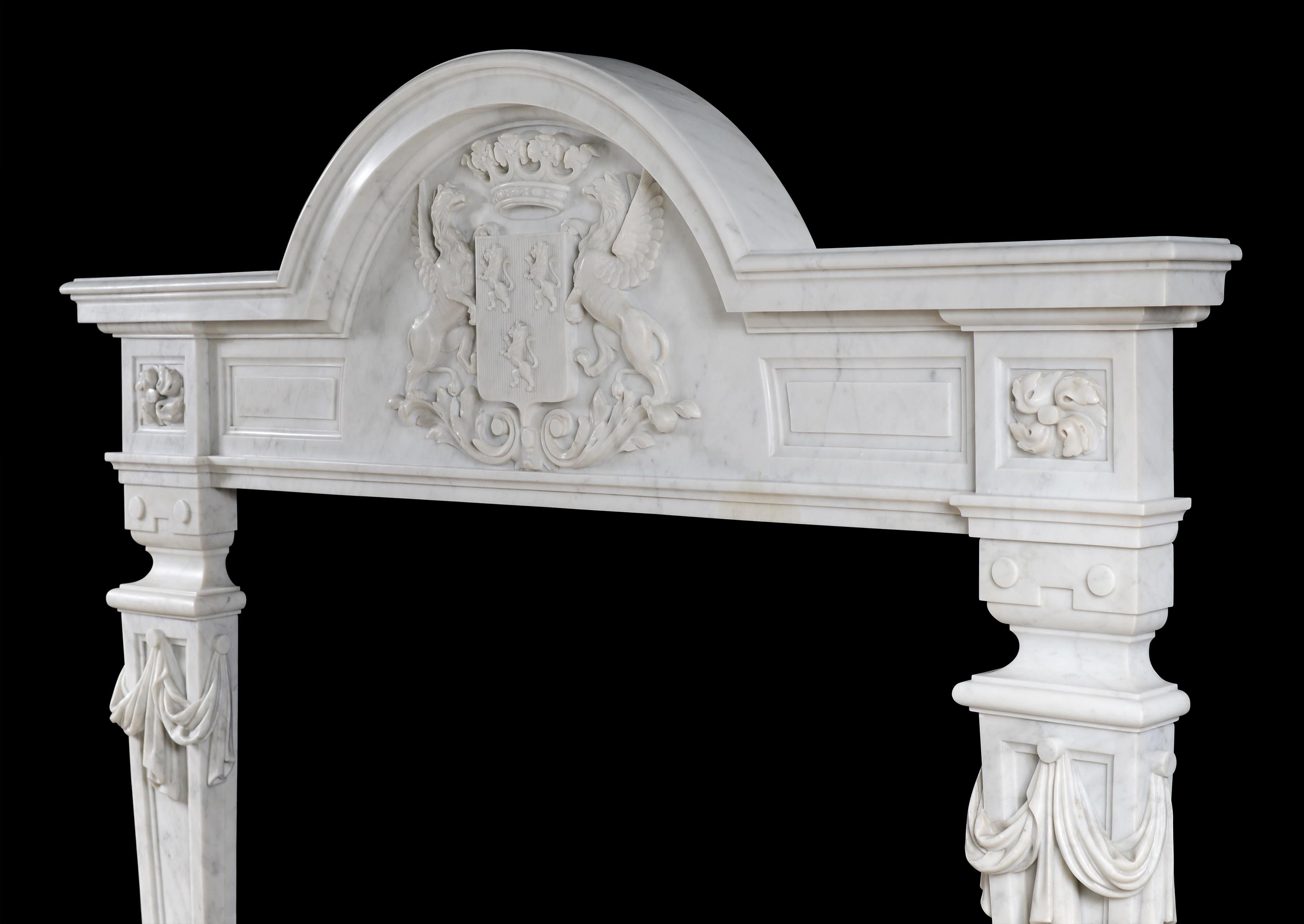 19th Century Unusual English Baroque Style Fireplace in Italian Carrara Marble For Sale