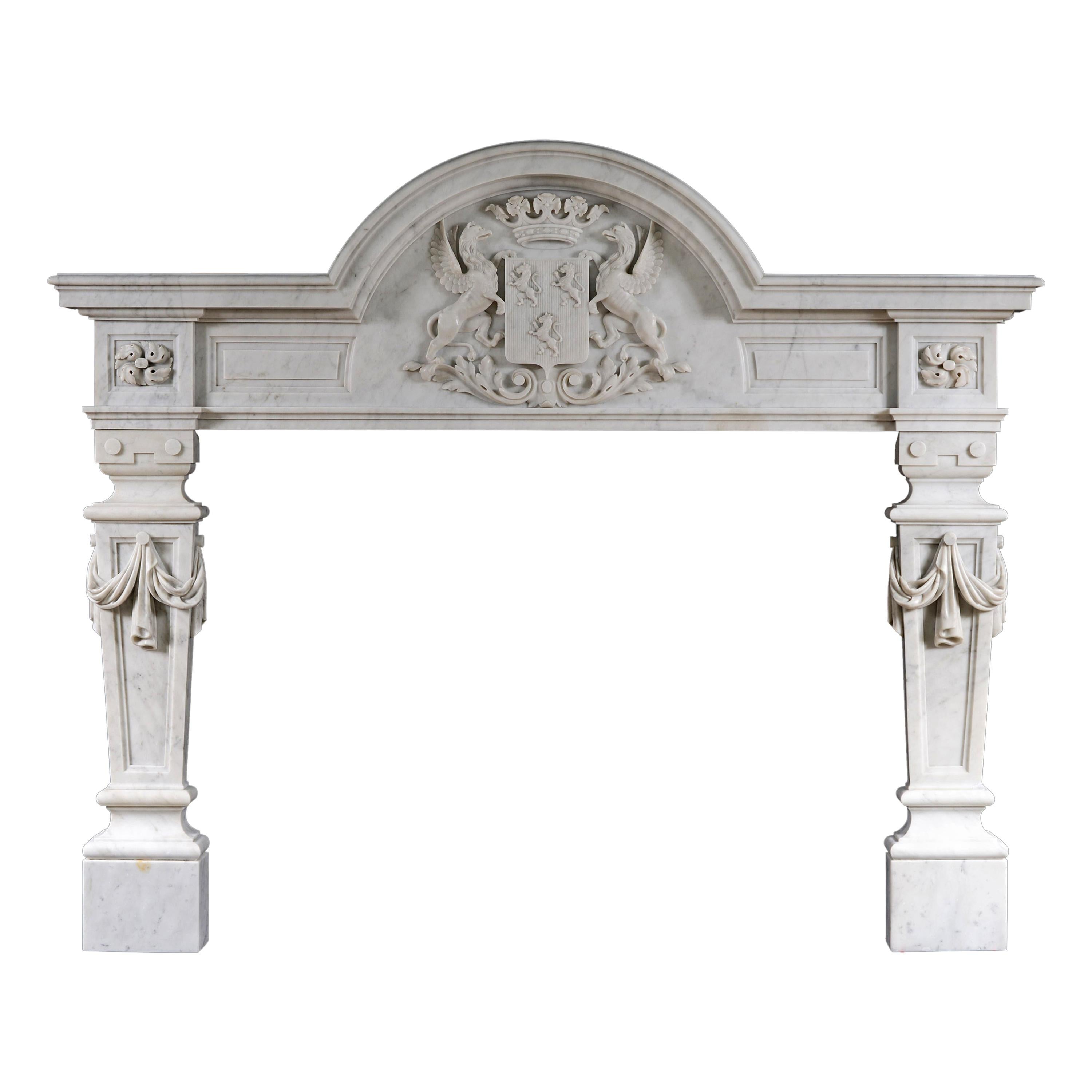 Unusual English Baroque Style Fireplace in Italian Carrara Marble