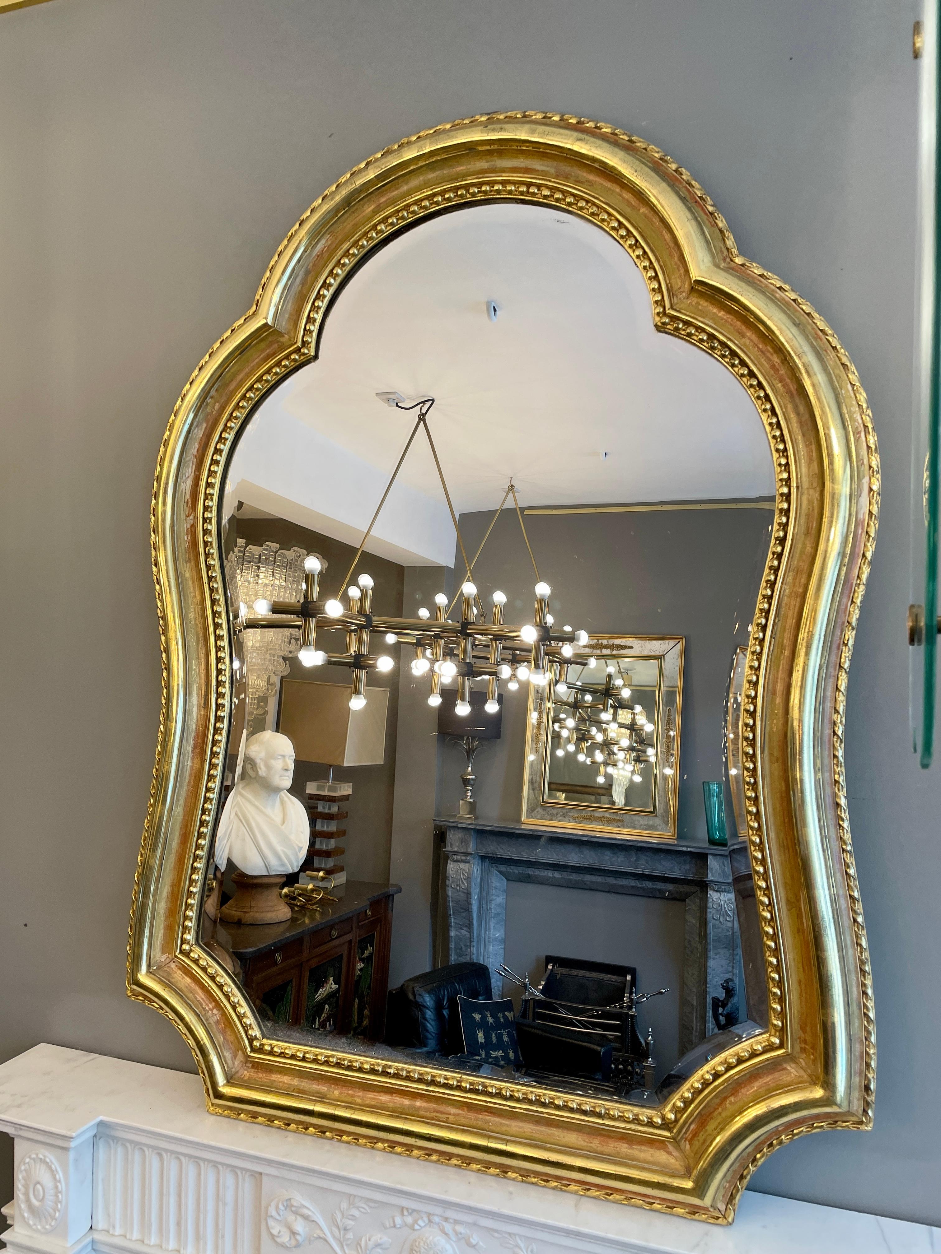 Louis Philippe Unusual French Antique Gold Gilt Mirror