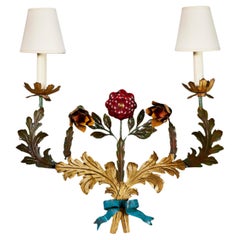 Vintage An Unusual French Painted Tole Wall Light