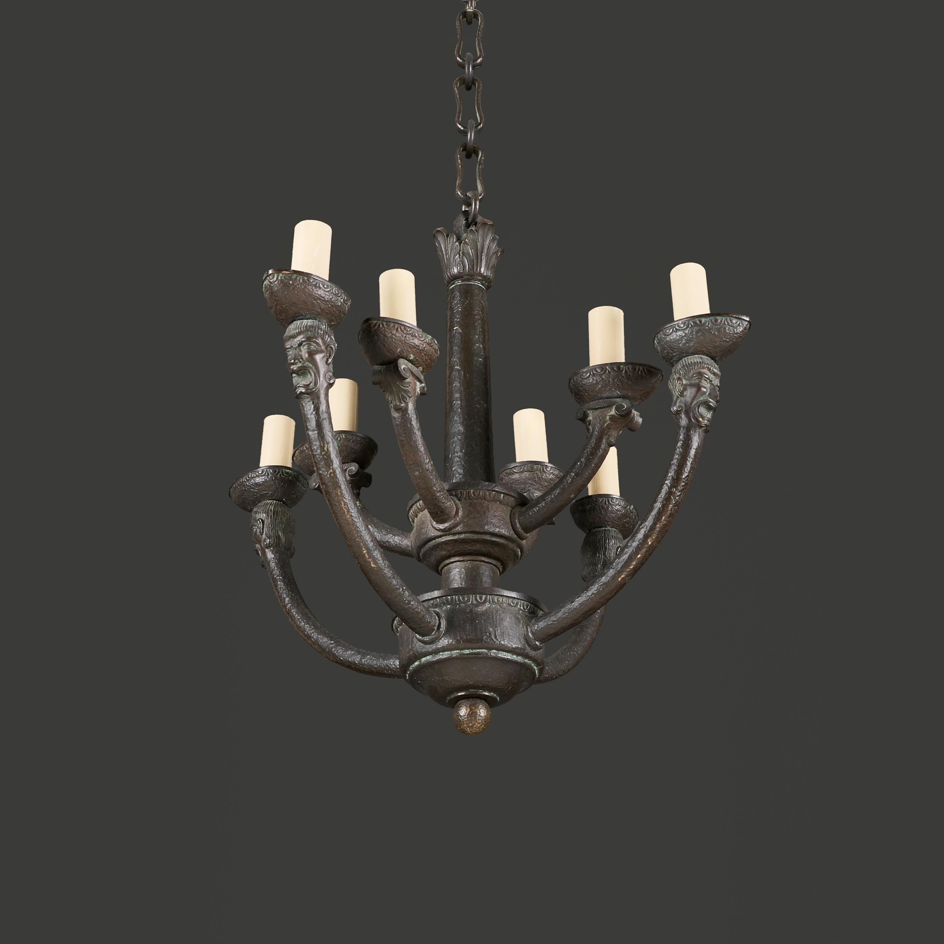 An Unusual Greco-Roman Style Bronze Chandelier with Tragedy Masks In condizioni buone in vendita a London, GB