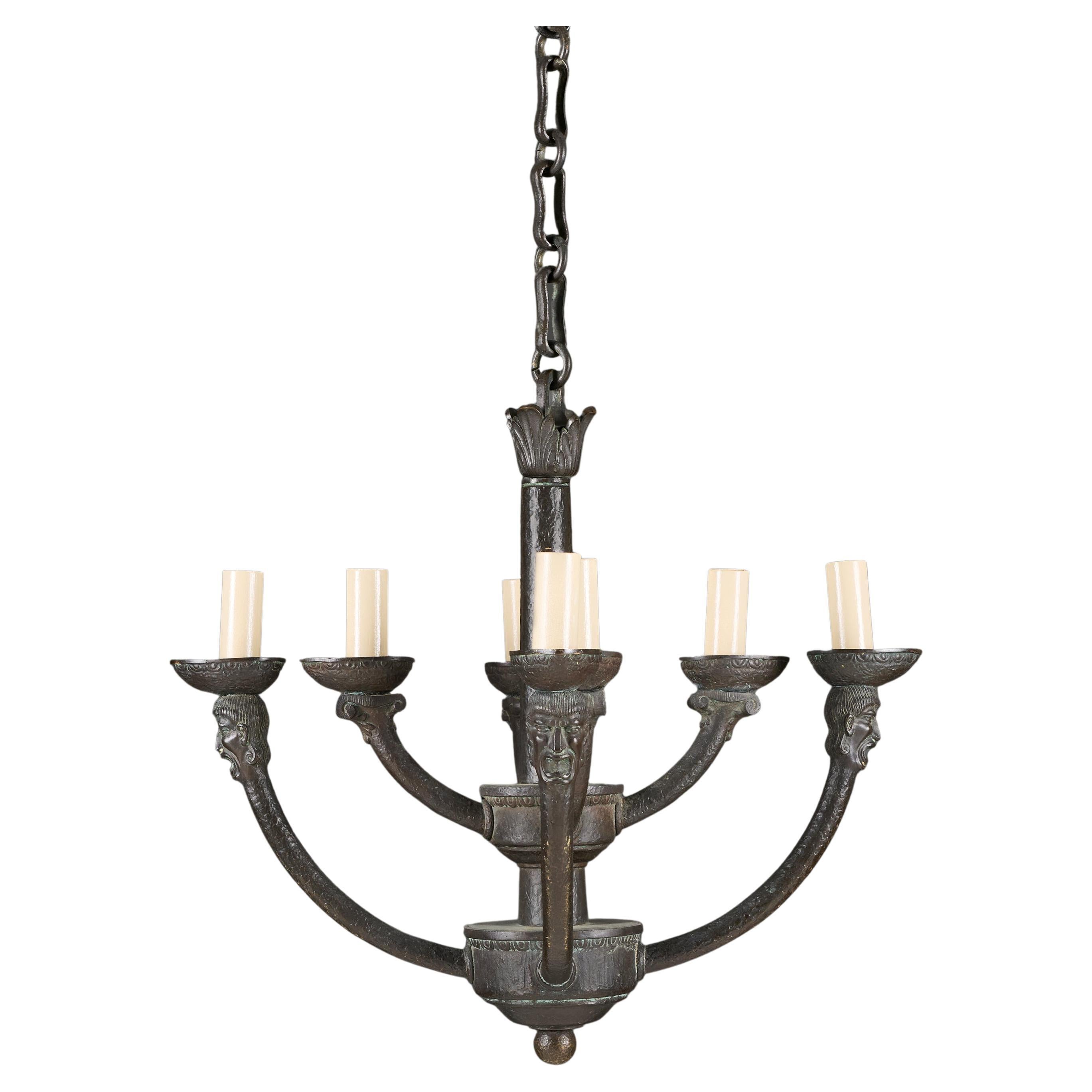 An Unusual Greco-Roman Style Bronze Chandelier with Tragedy Masks in vendita