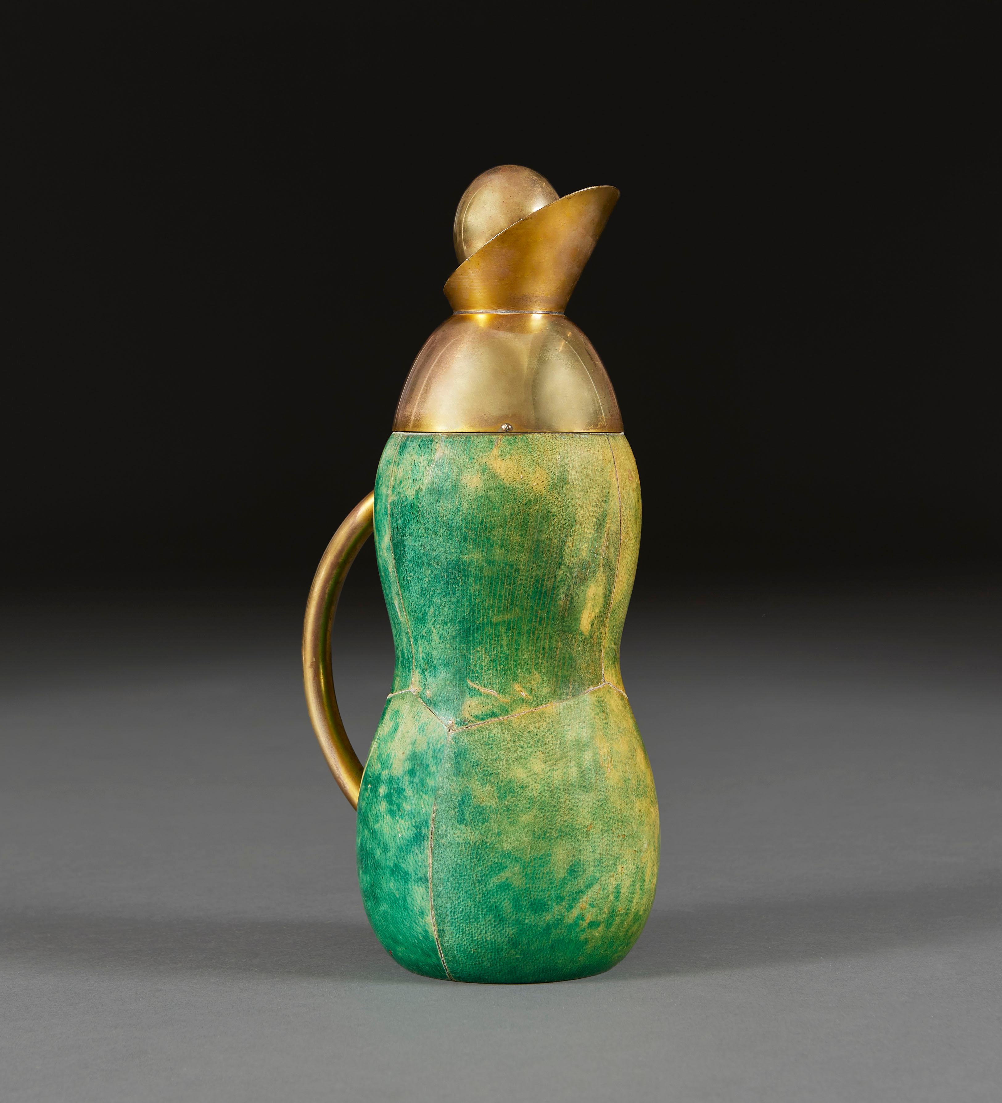 An unusual green vellum and brass flask  In Good Condition In London, GB