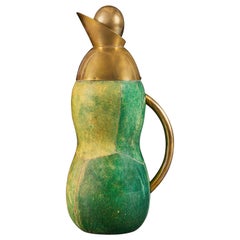 An unusual green vellum and brass flask