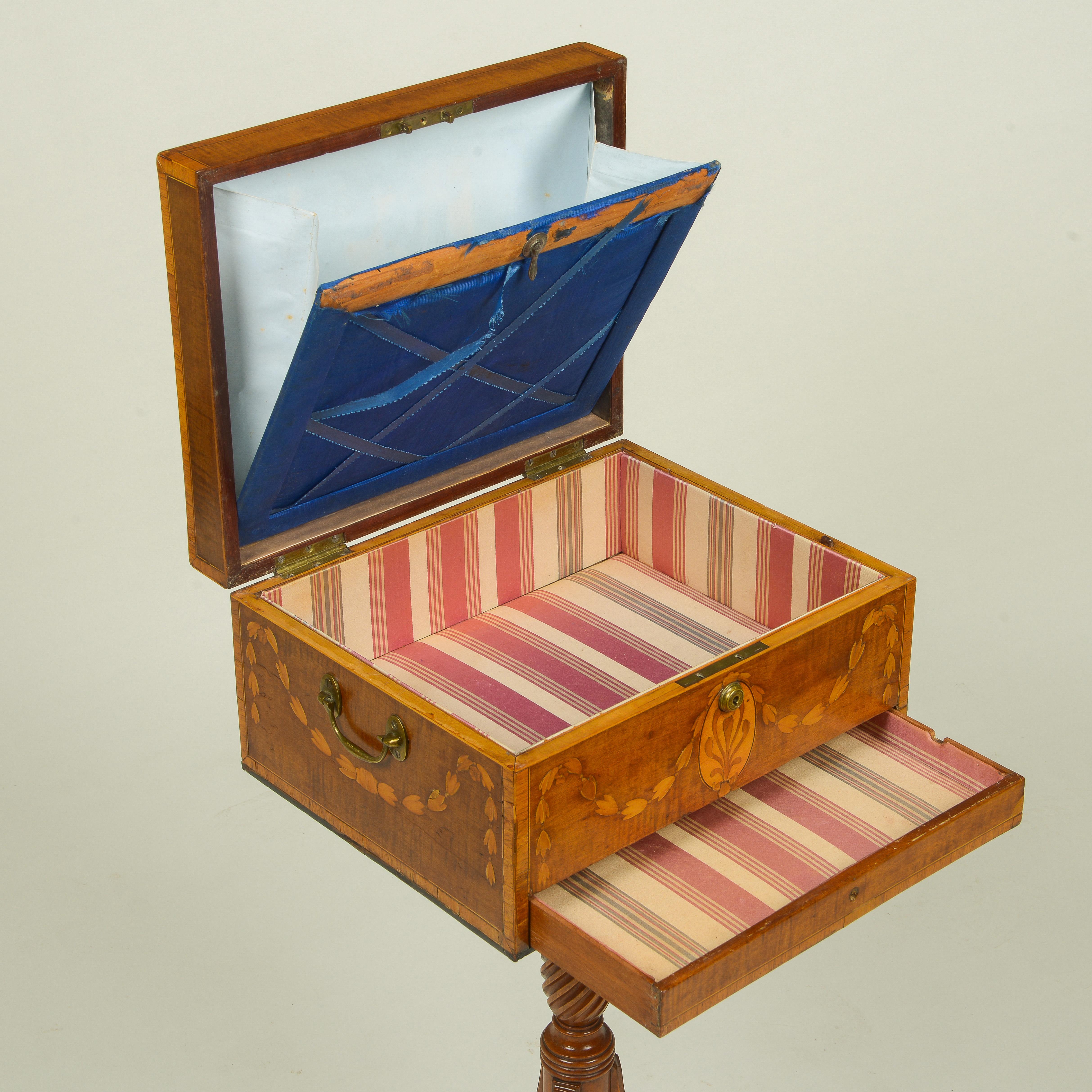 Unusual Irish George III Harewood and Satinwood Inlaid Work Table For Sale 5