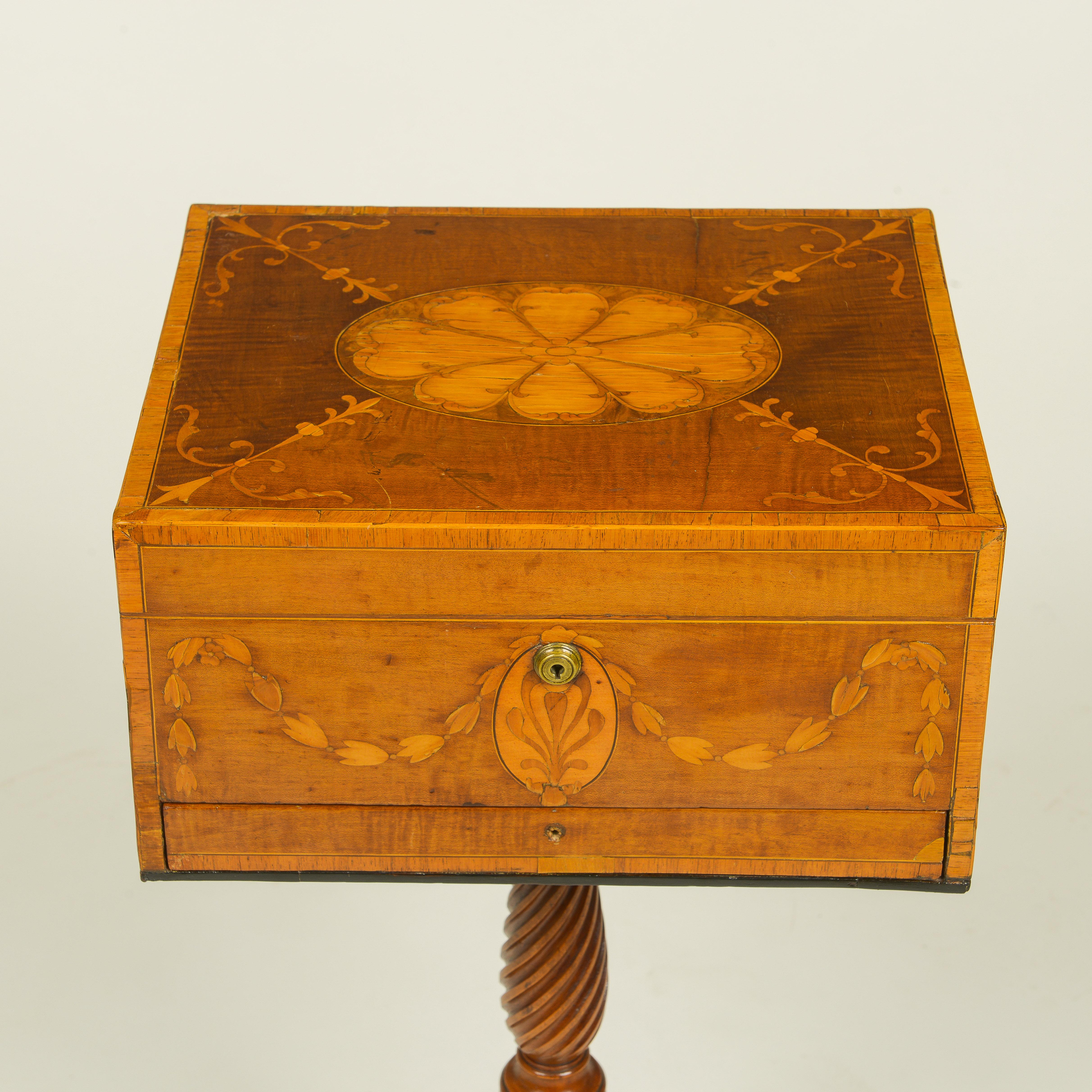 Unusual Irish George III Harewood and Satinwood Inlaid Work Table In Good Condition For Sale In New York, NY