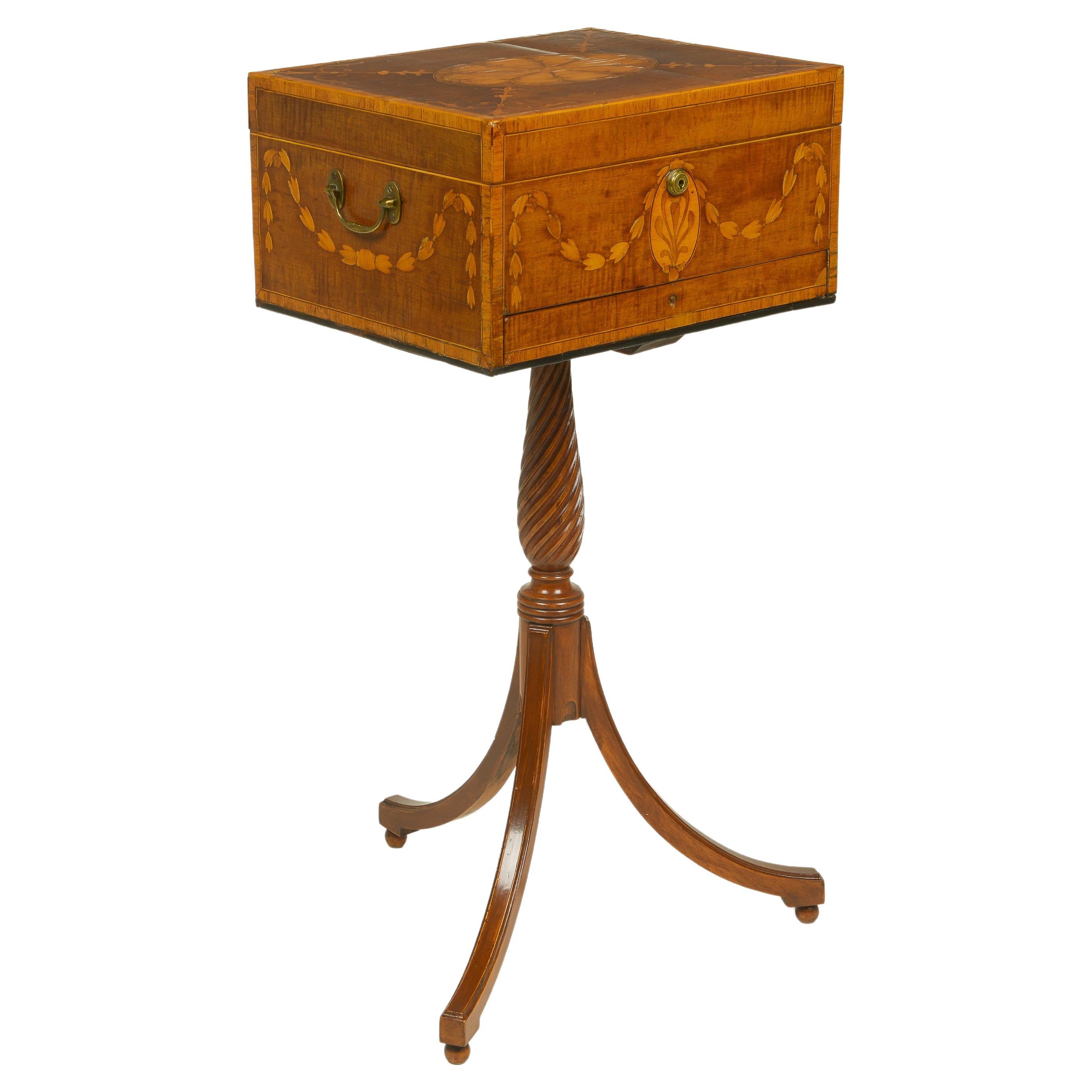 Unusual Irish George III Harewood and Satinwood Inlaid Work Table For Sale