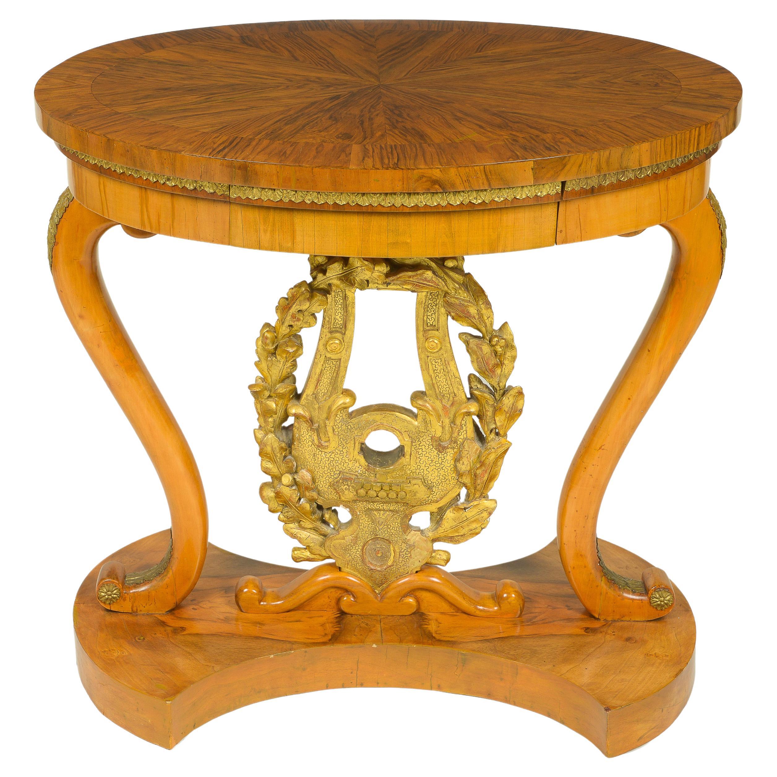 Unusual Italian Walnut and Giltwood Center Table For Sale