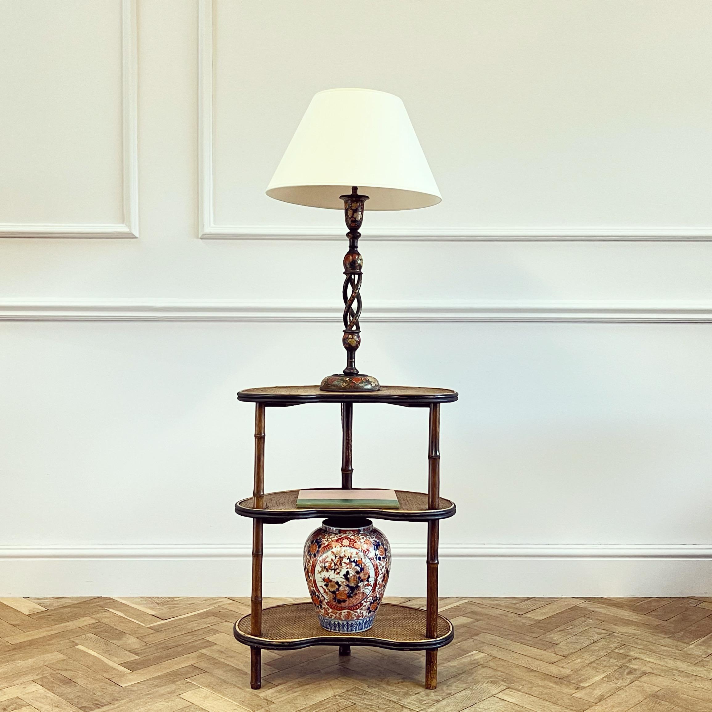 An Unusual Kidney Shaped Three Tier Bamboo Etagere In Good Condition For Sale In London, GB