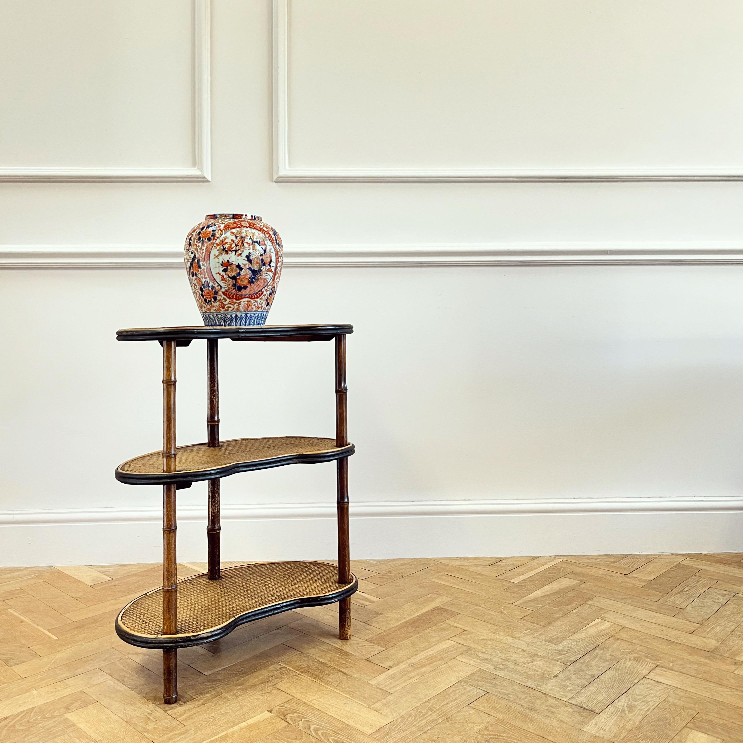 19th Century An Unusual Kidney Shaped Three Tier Bamboo Etagere For Sale