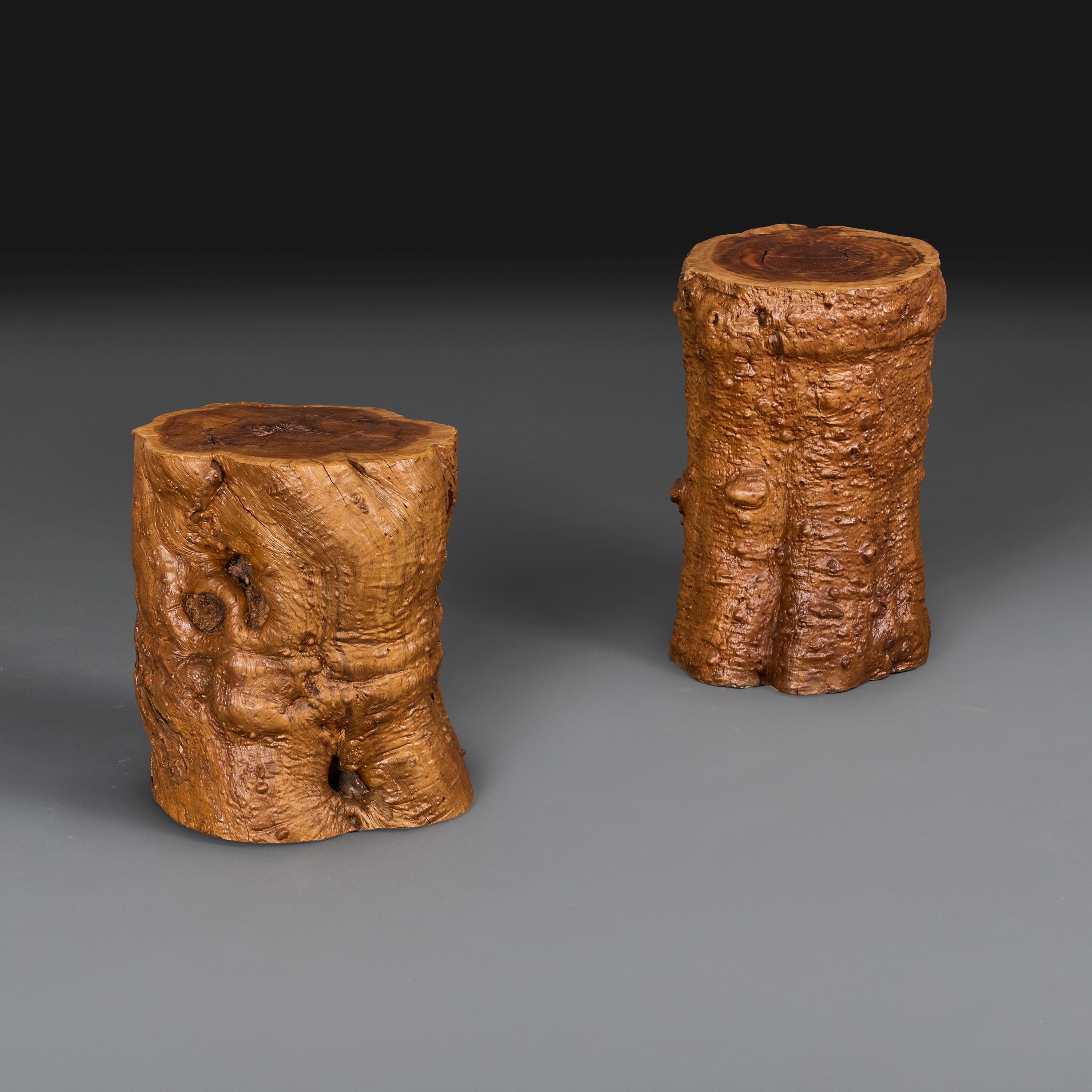 Angleterre, vers 1940

Une paire inhabituelle de tables d'appoint en tronc d'arbre du début du XXe siècle en bois d'if massif, les plateaux présentant des anneaux de vieillesse et les côtés des nœuds d'écorce et de ronce.

Hauteur du plus grand