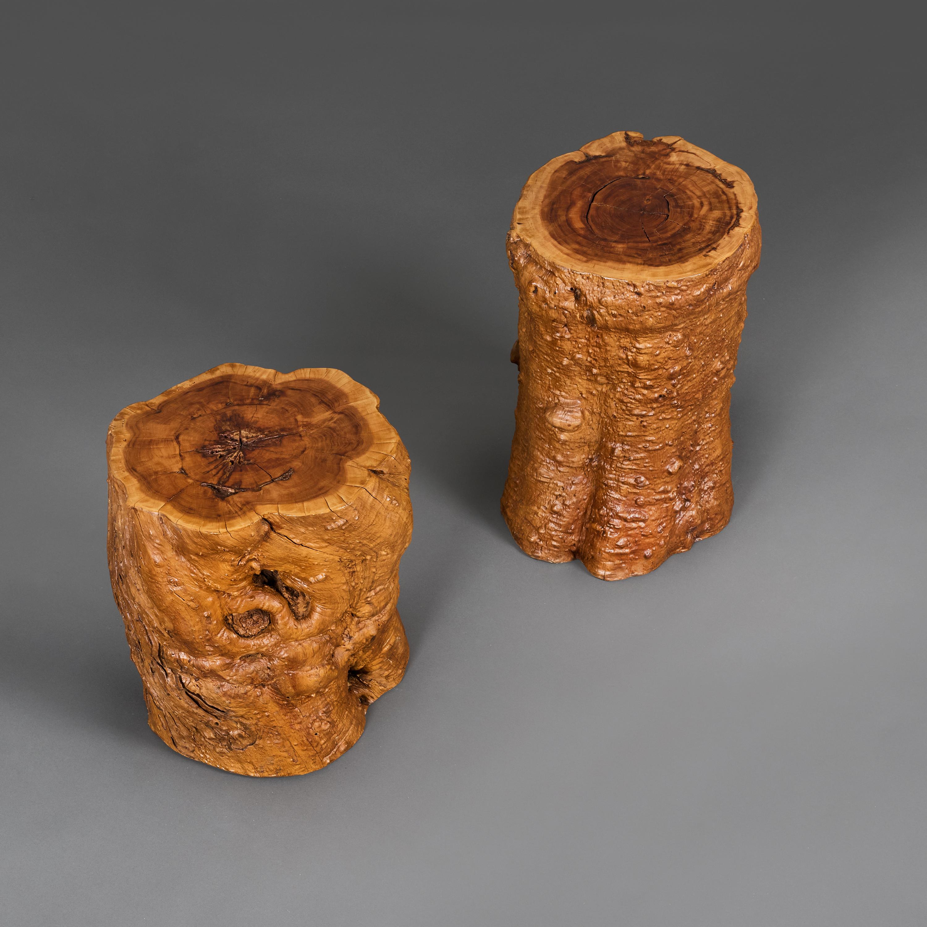 Anglais Paire de tables d'appoint en tronc d'arbre du 20e siècle, assorties et inhabituelles en vente