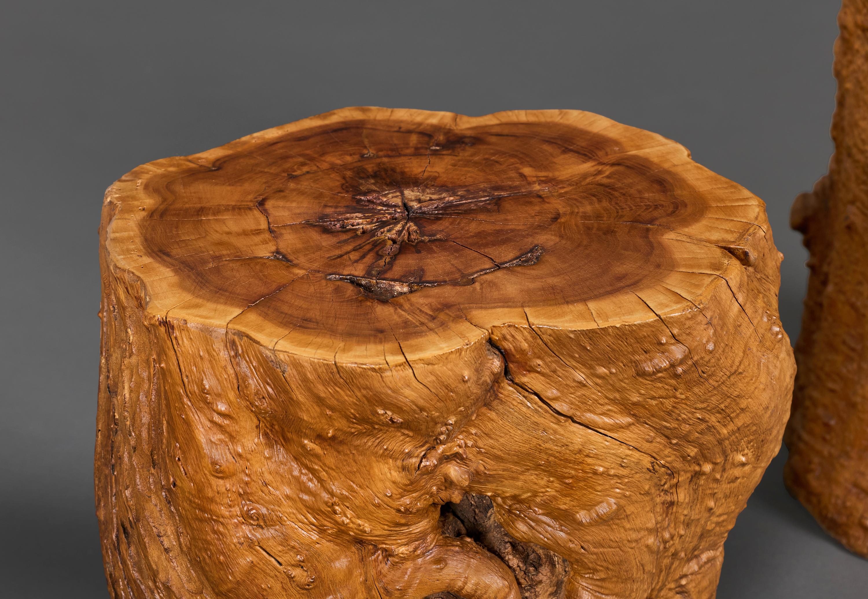 Paire de tables d'appoint en tronc d'arbre du 20e siècle, assorties et inhabituelles Bon état - En vente à London, GB