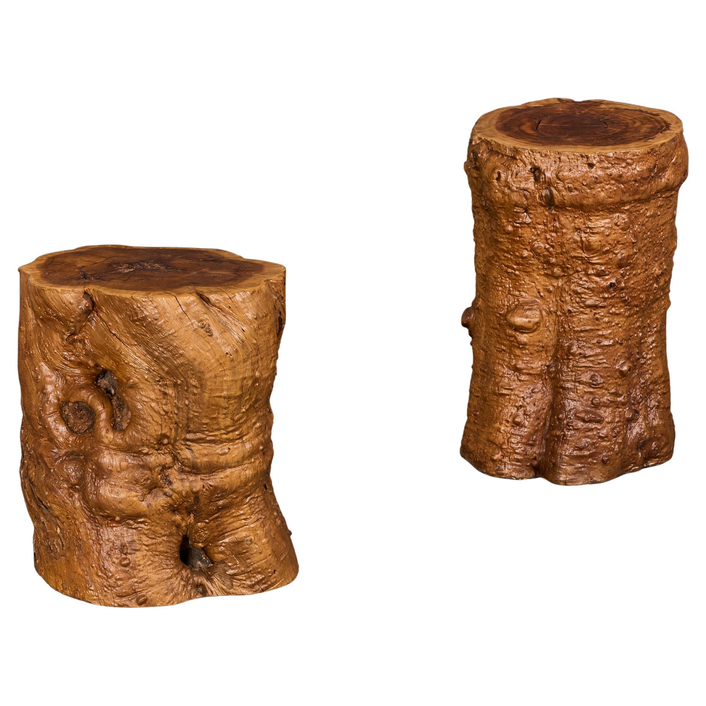 Paire de tables d'appoint en tronc d'arbre du 20e siècle, assorties et inhabituelles en vente