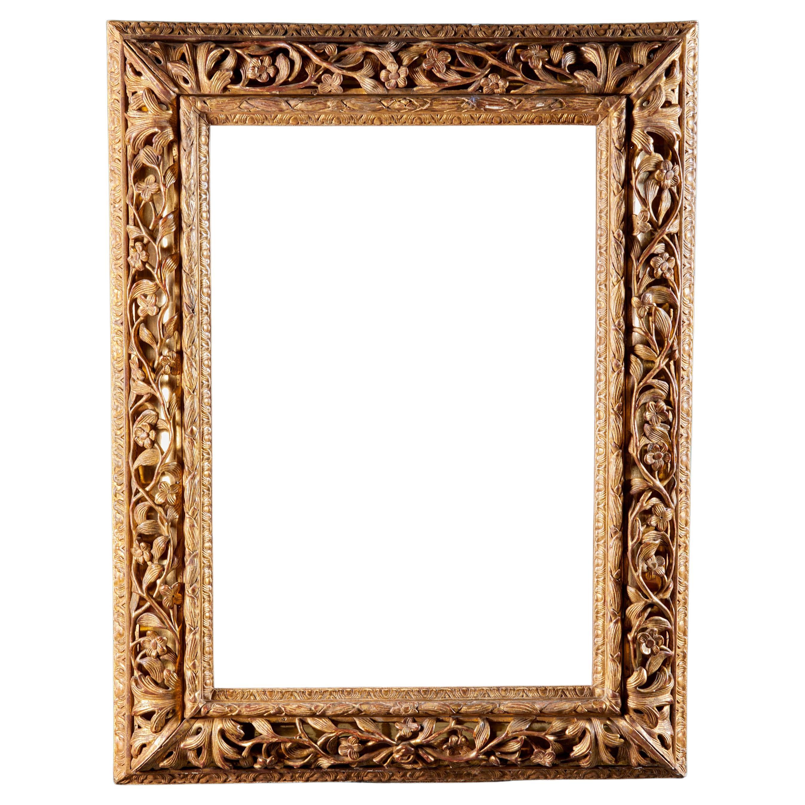 Unusual Mid 19th Century Organically Carved Giltwood Pier Mirror, Peranakan For Sale