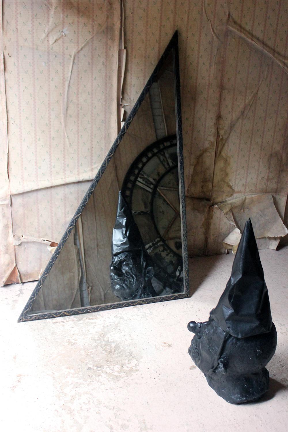 Unusual Midcentury French Iron Framed Triangular Wall Mirror, circa 1940 For Sale 4