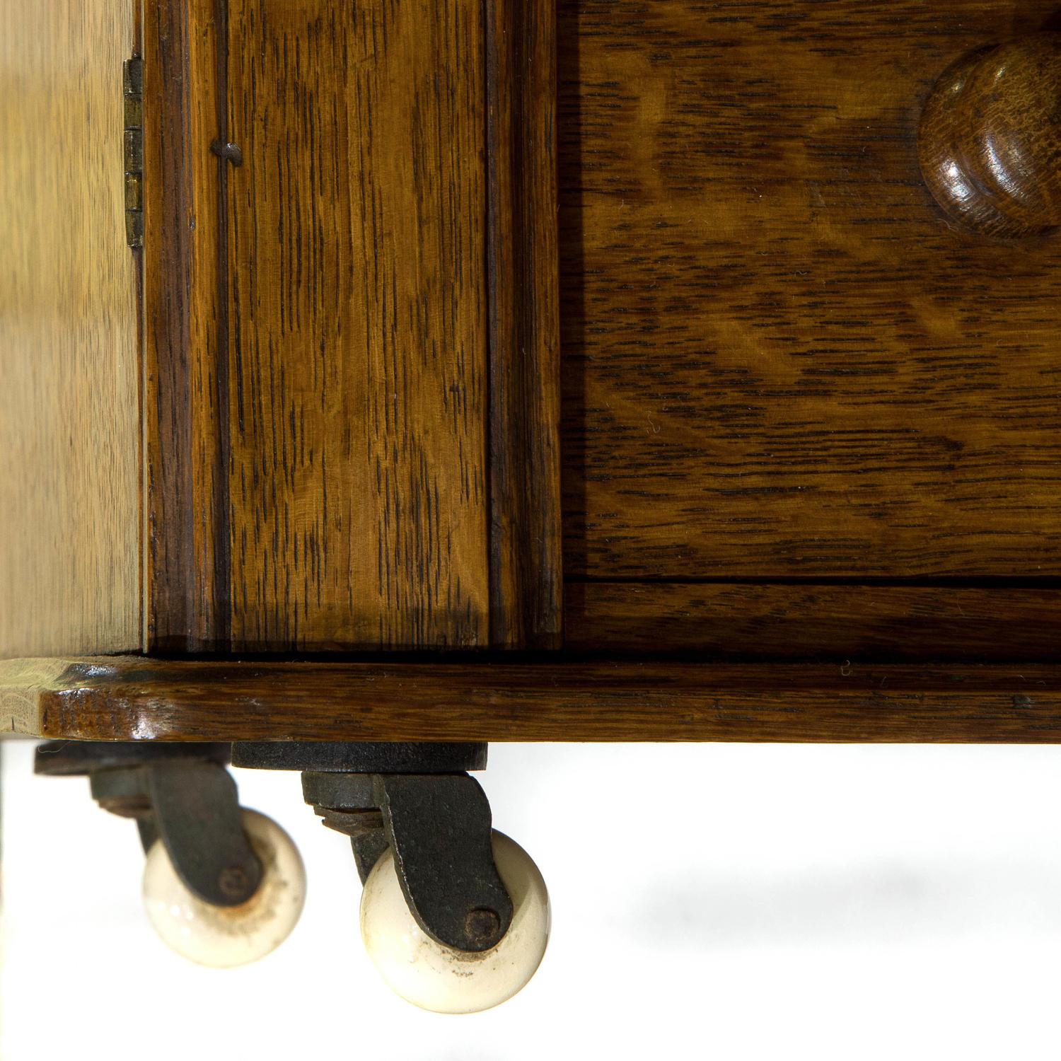 Mid-19th Century Unusual Miniature Oak Wellington Chest of 4 Drawers with Locking Pilaster