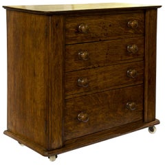 Unusual Miniature Oak Wellington Chest of 4 Drawers with Locking Pilaster