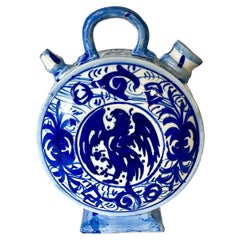 Chevrette in Blue and White Moon-Shaped  Earthenware