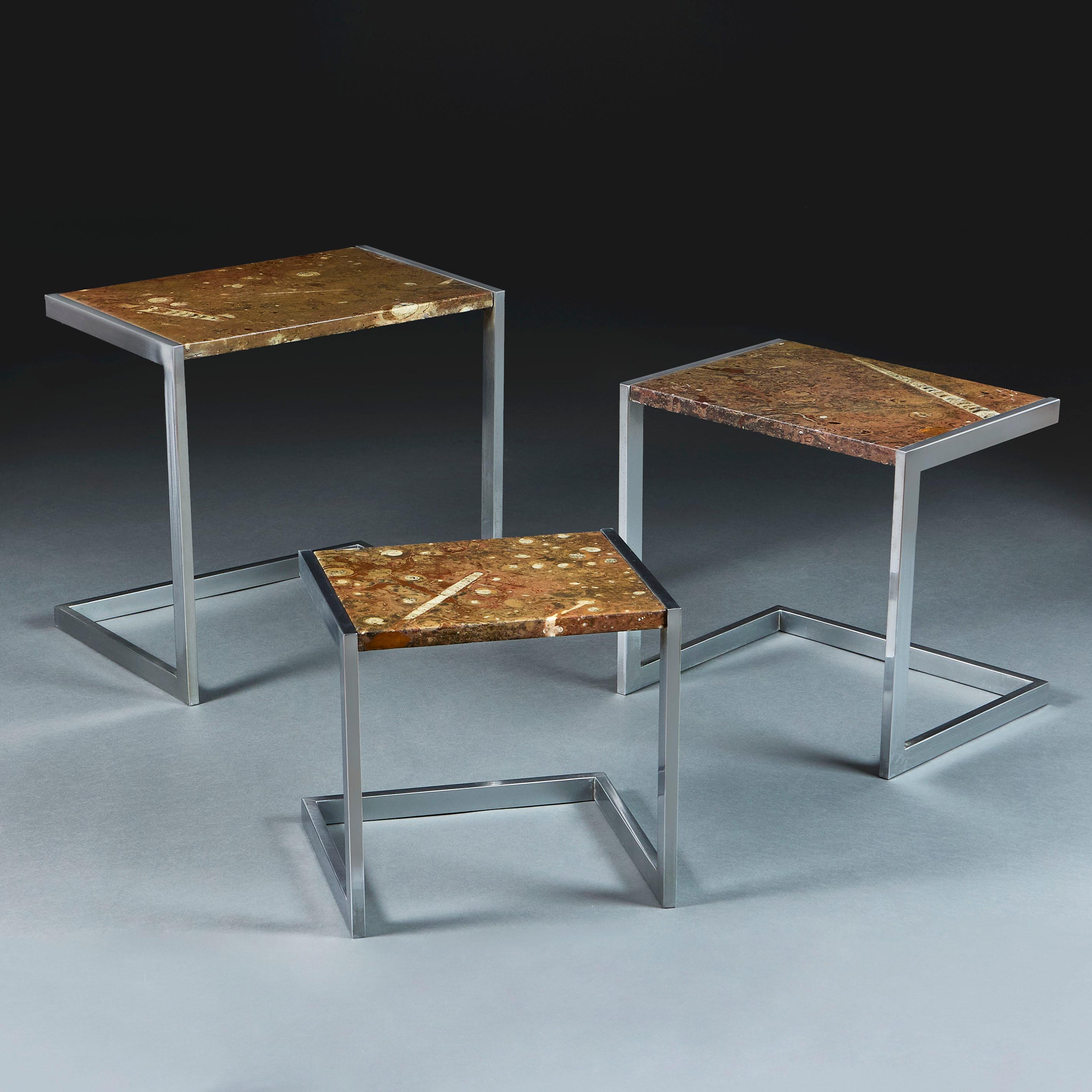 Mid-Century Modern An Unusual Nest of Fossil Top Tables For Sale