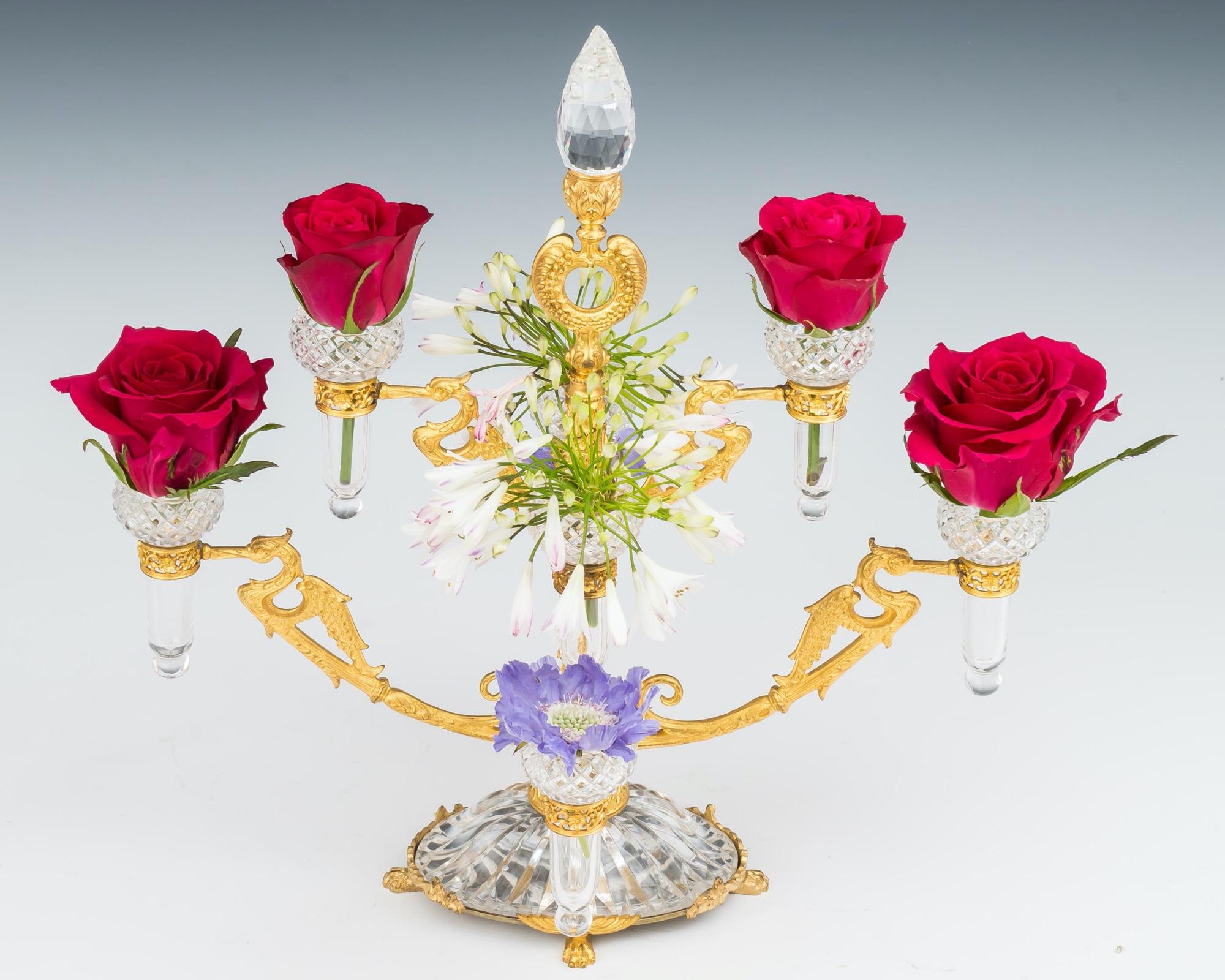 Unusual Ormolu Mounted & Cut Glass Flower Epergne by F&C Osler In Good Condition For Sale In Steyning, West sussex