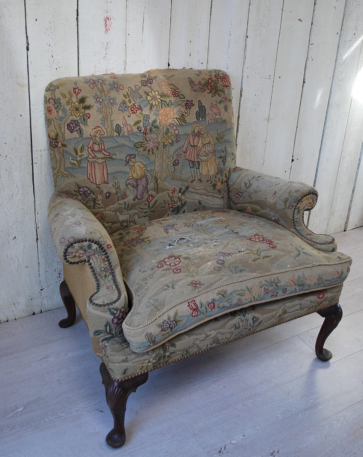 English Unusual Oversized Queen Anne Style Wing Chair For Sale