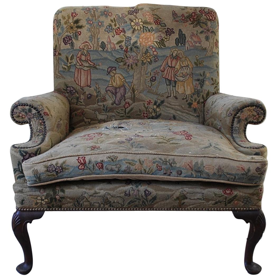 Unusual Oversized Queen Anne Style Wing Chair For Sale