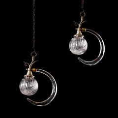 Unusual Pair of 19th Century Osler Glass Star and Crescent Hanging Lights