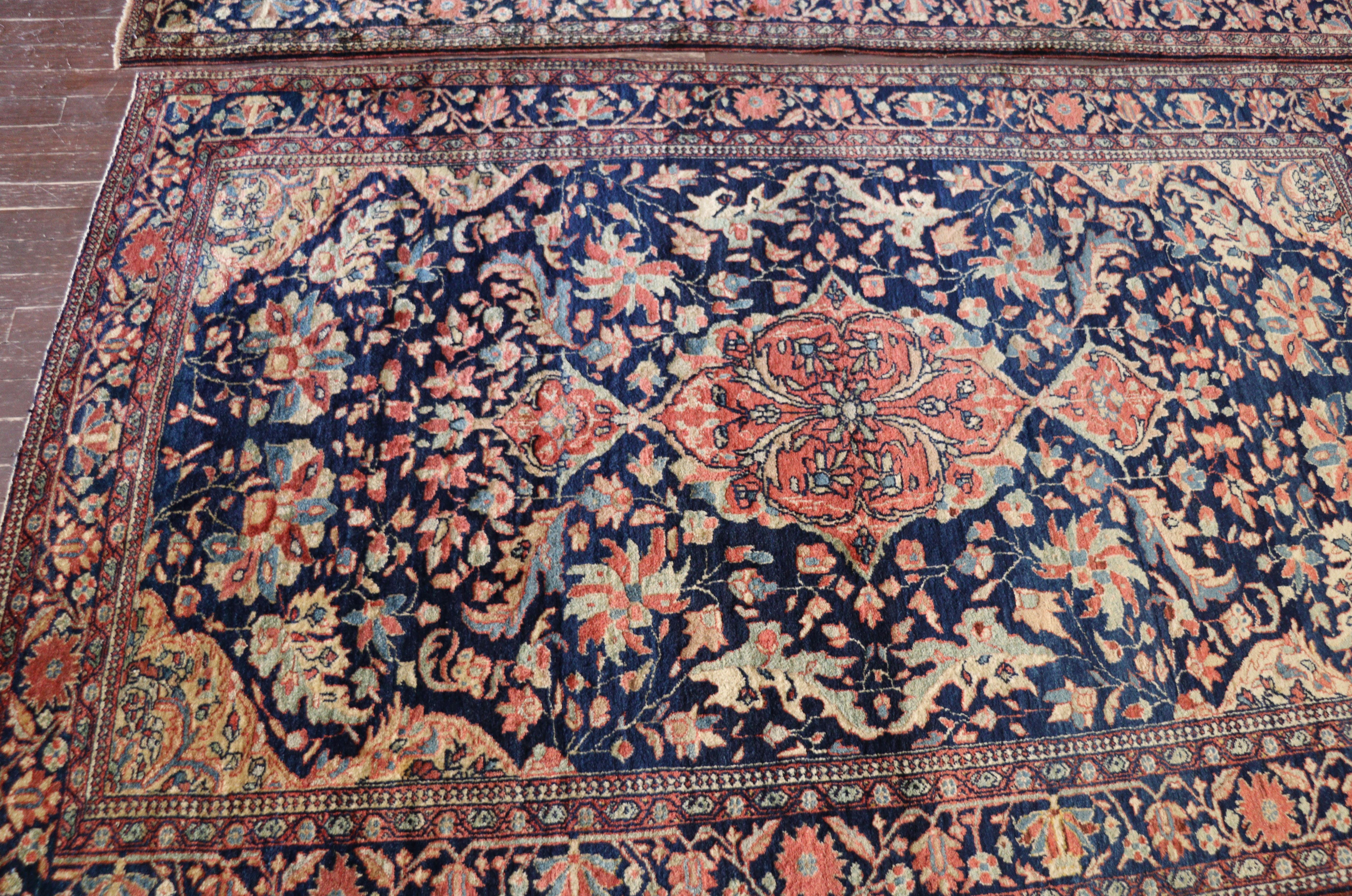  Pair of Antique Persian Feraghan Sarouk Rugs, Unusual 4'3