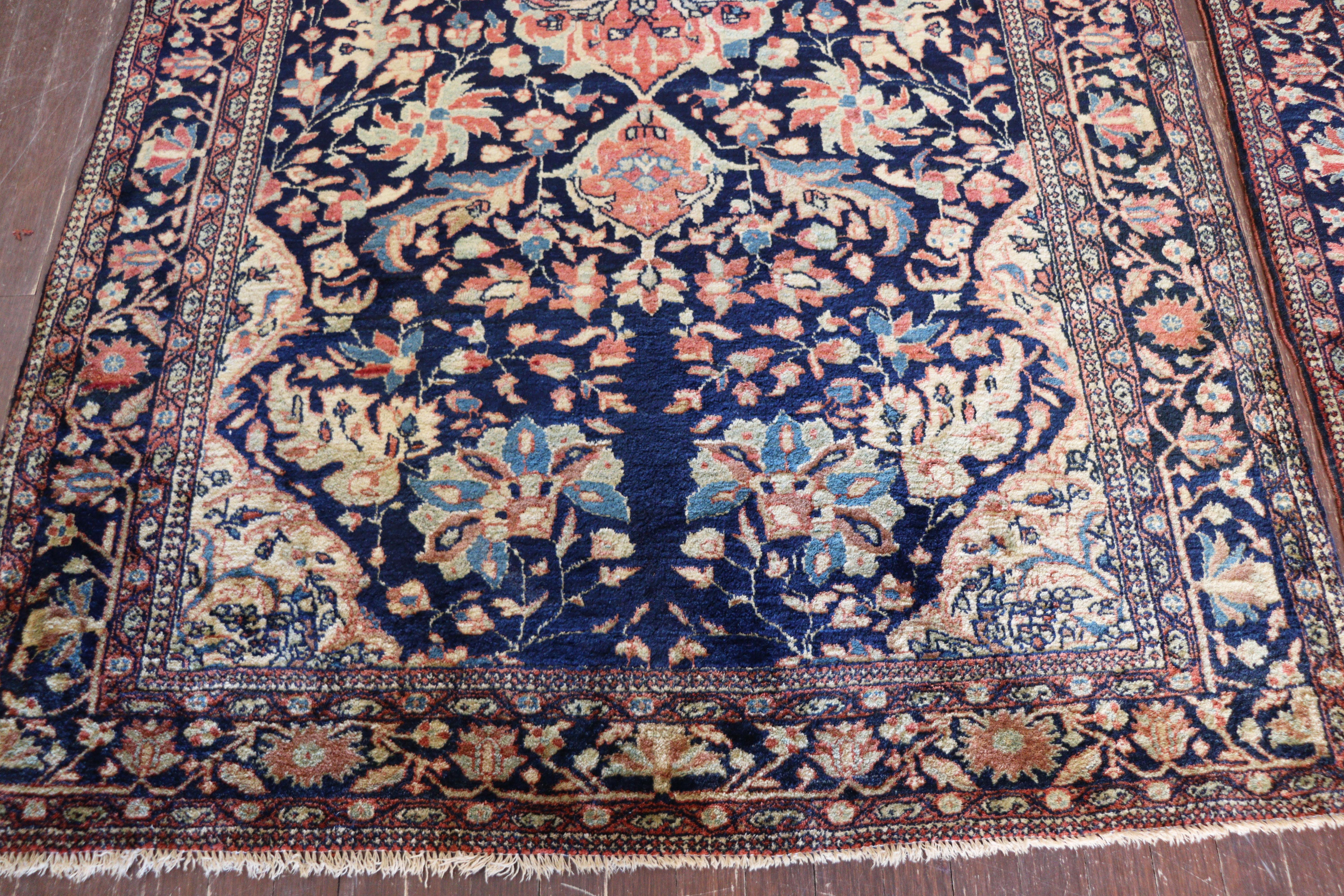 Wool  Pair of Antique Persian Feraghan Sarouk Rugs, Unusual 4'3