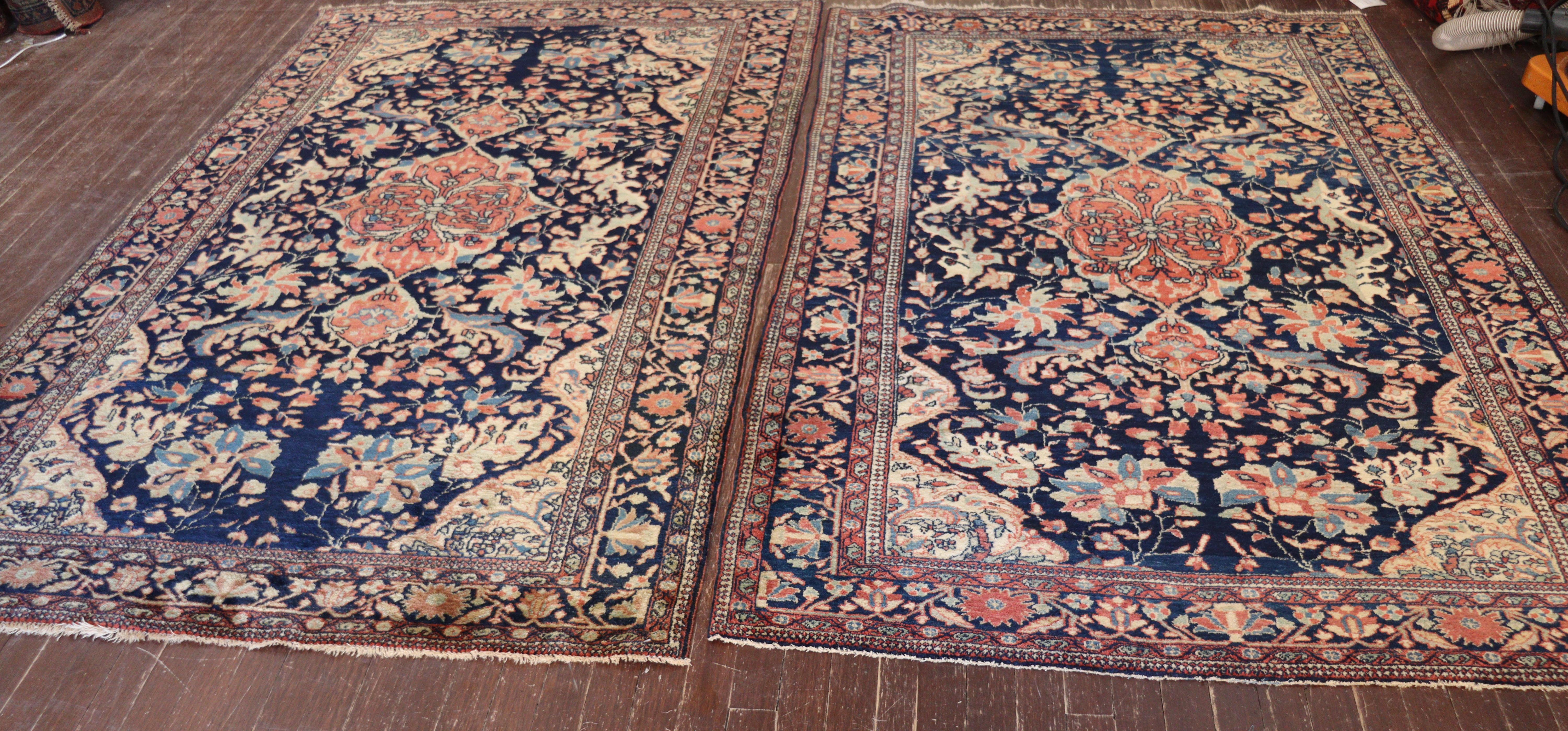  Pair of Antique Persian Feraghan Sarouk Rugs, Unusual 4'3
