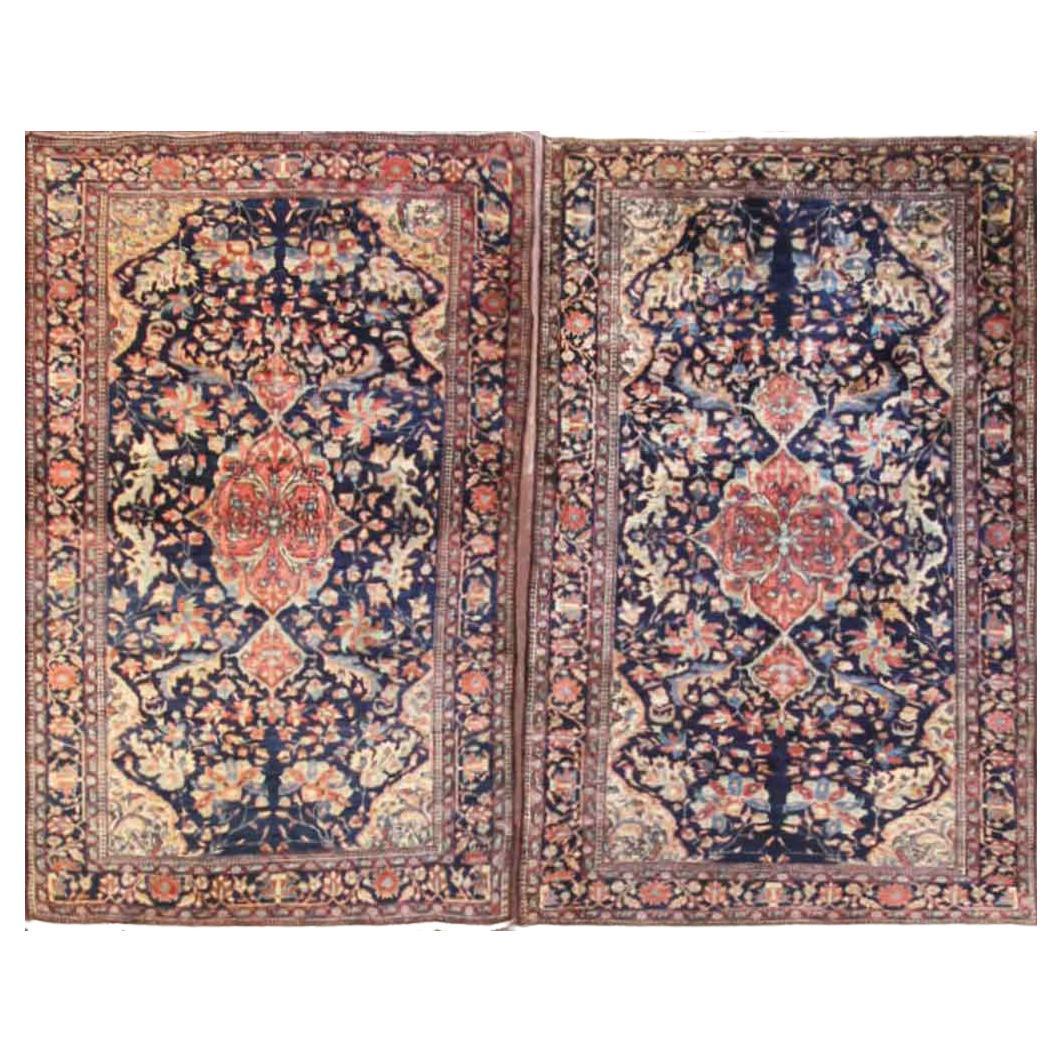  Pair of Antique Persian Feraghan Sarouk Rugs, Unusual 4'3" x 7'
