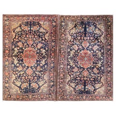  Pair of Antique Persian Feraghan Sarouk Rugs, Unusual 4'3" x 7'