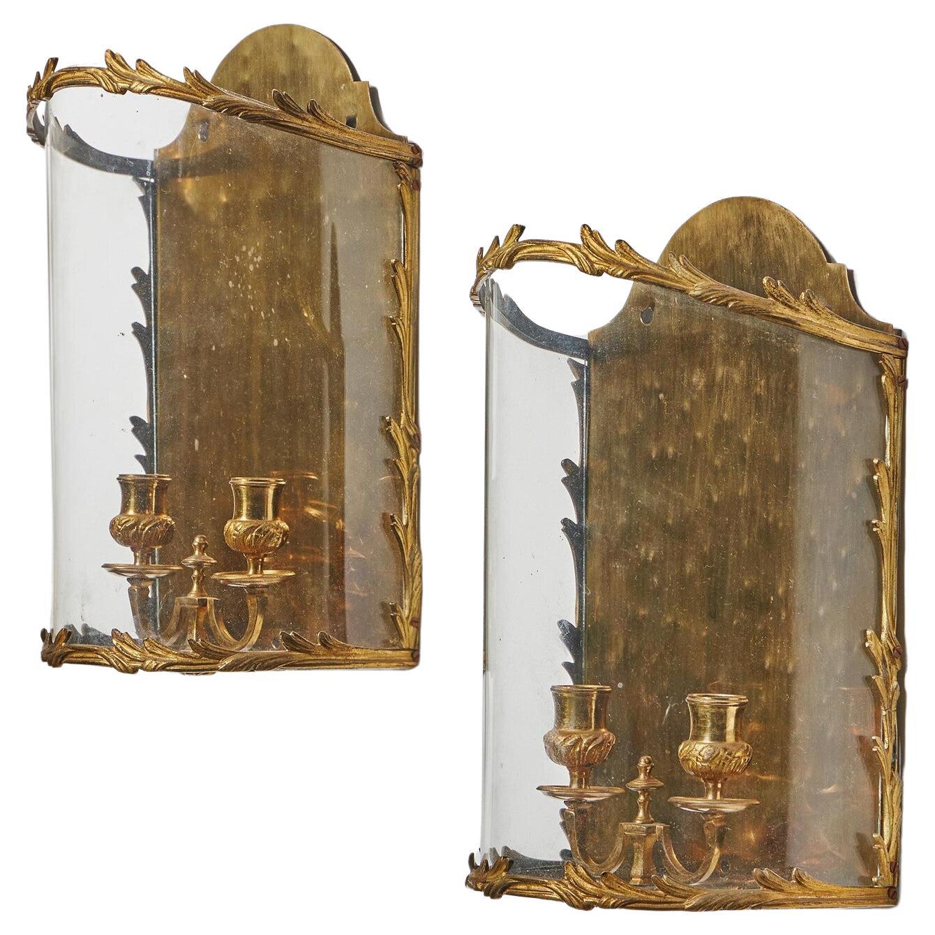 An Unusual Pair of Early 20th Century Louis XV Style Bow Fronted Wall Lanterns 