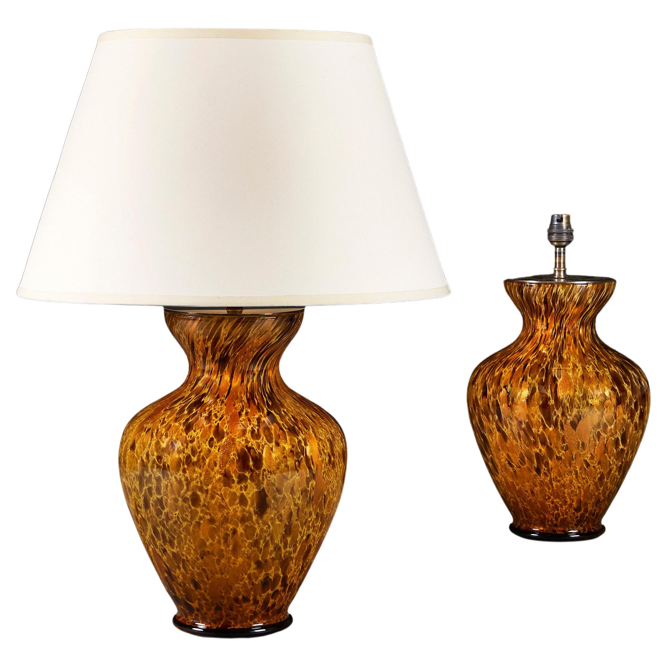 Unusual Pair of Early 20th Century Murano Tortoiseshell Lamps