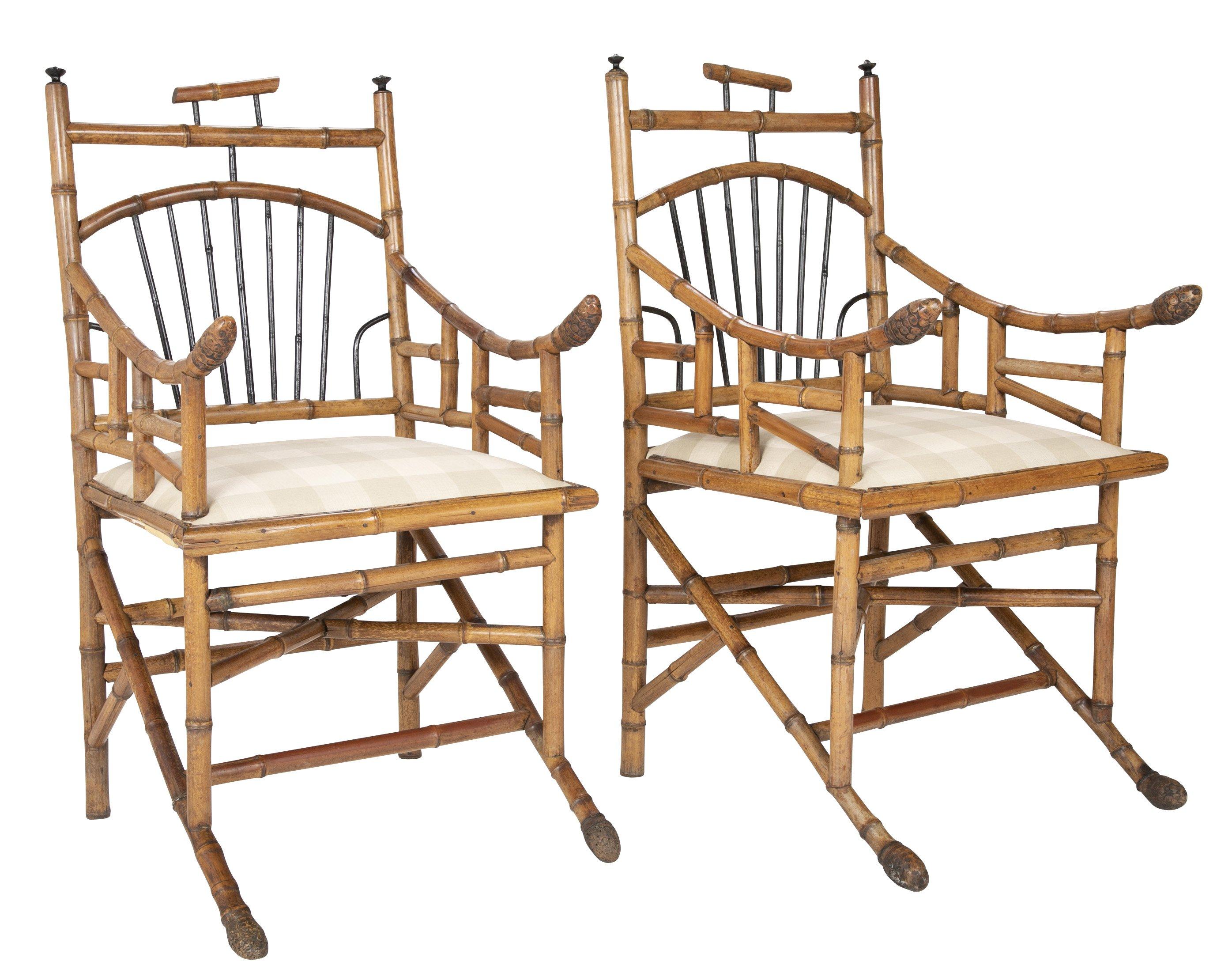 Pair of late 19th century English bamboo armchairs with ebonized spindles and intricate bases.


We are proud of our long-standing partnership with George N Antiques who specializes in fine authentic antique furniture and decorative objects of the