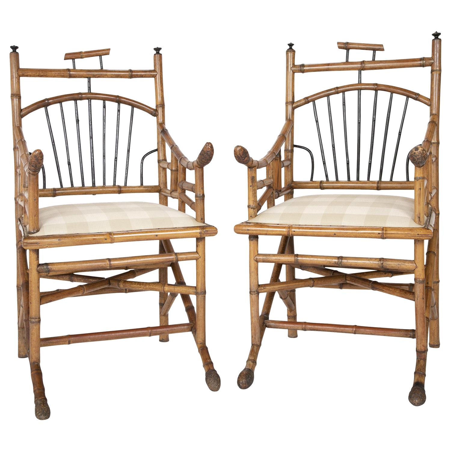 Unusual Pair of English Bamboo Armchairs