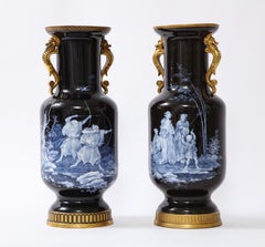 An Unusual Pair of French Japanism Signed Pate Sur Pate & Gilt Porcelain Vases