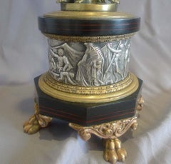 Unusual Pair of Gilt and Silvered Bronze, Inlaid Marble 6 Sconce Candelabra