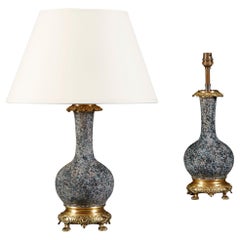 Unusual Pair of Grey Speckle Glaze Chinese Vases as Lamps