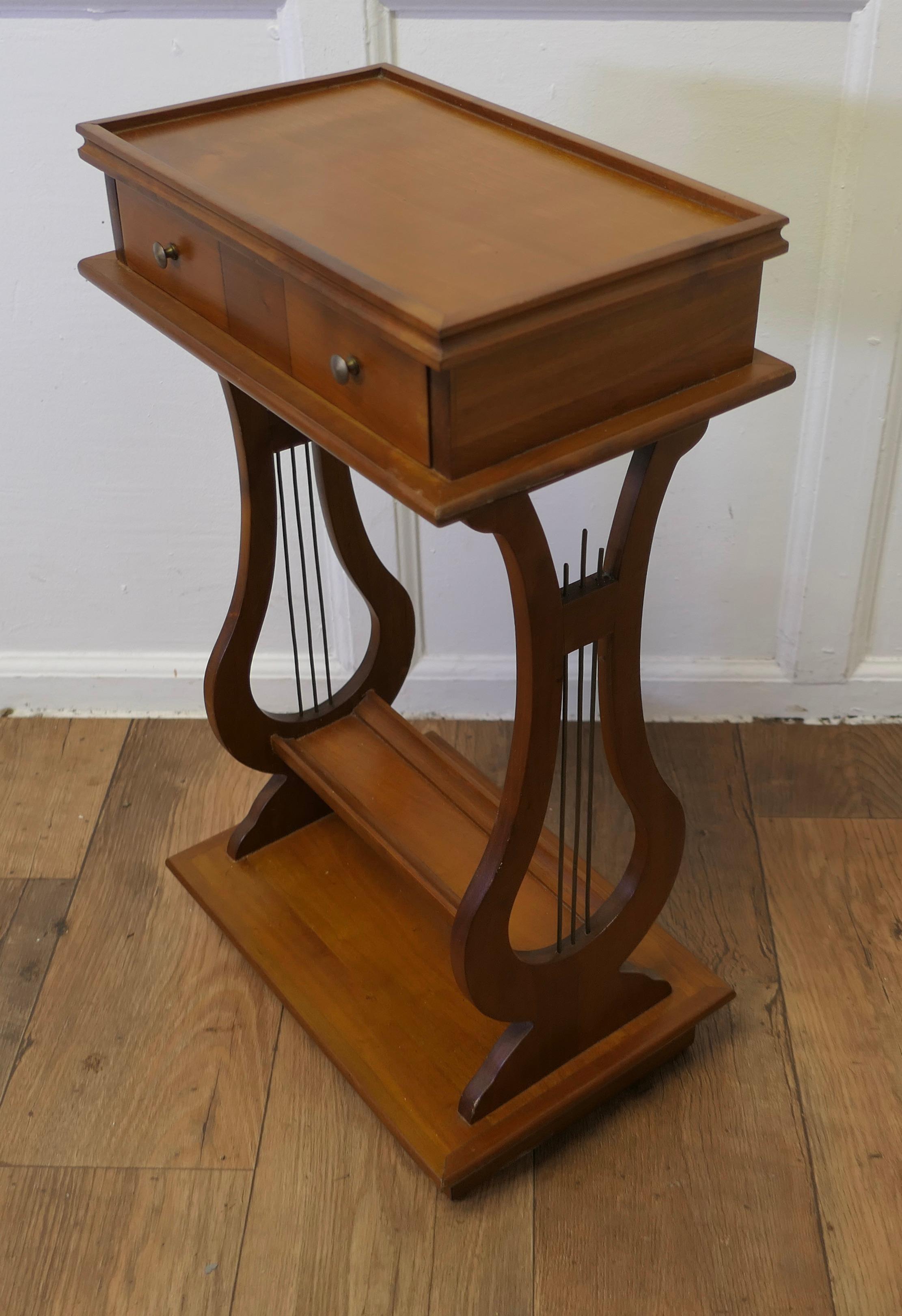 An Unusual Pair of Lyre Ended Cherrywood Lamp or Side Tables    In Good Condition For Sale In Chillerton, Isle of Wight