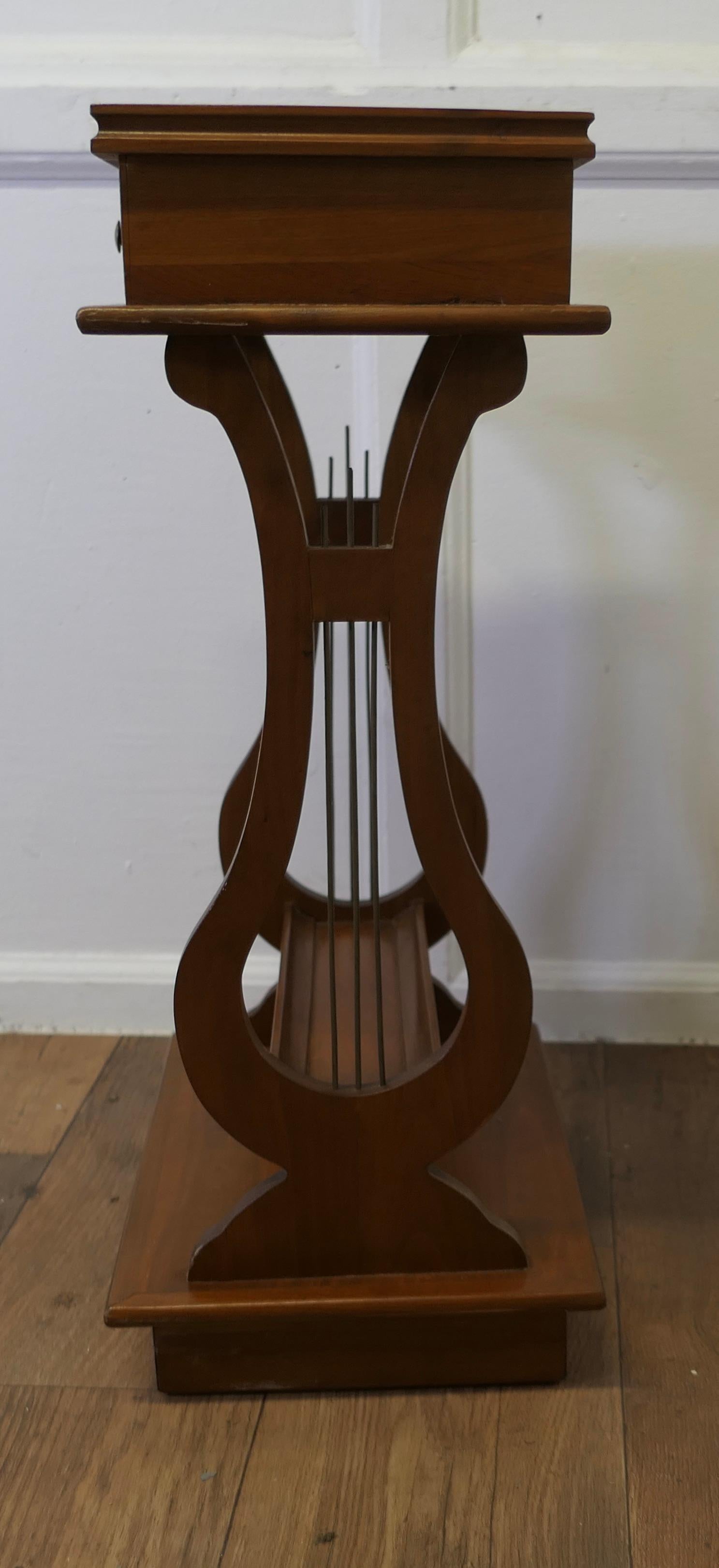 An Unusual Pair of Lyre Ended Cherrywood Lamp or Side Tables    For Sale 1