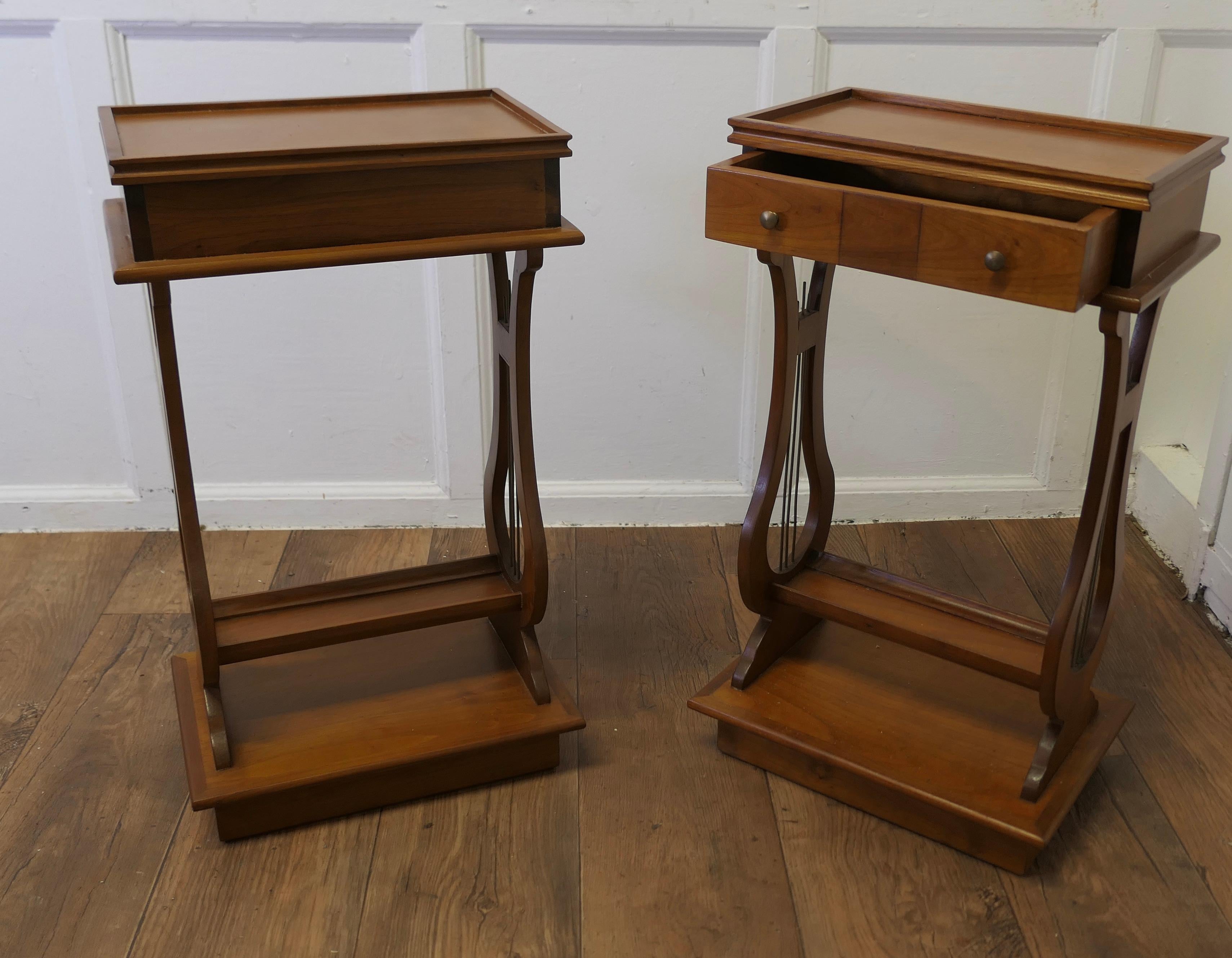An Unusual Pair of Lyre Ended Cherrywood Lamp or Side Tables    For Sale 2
