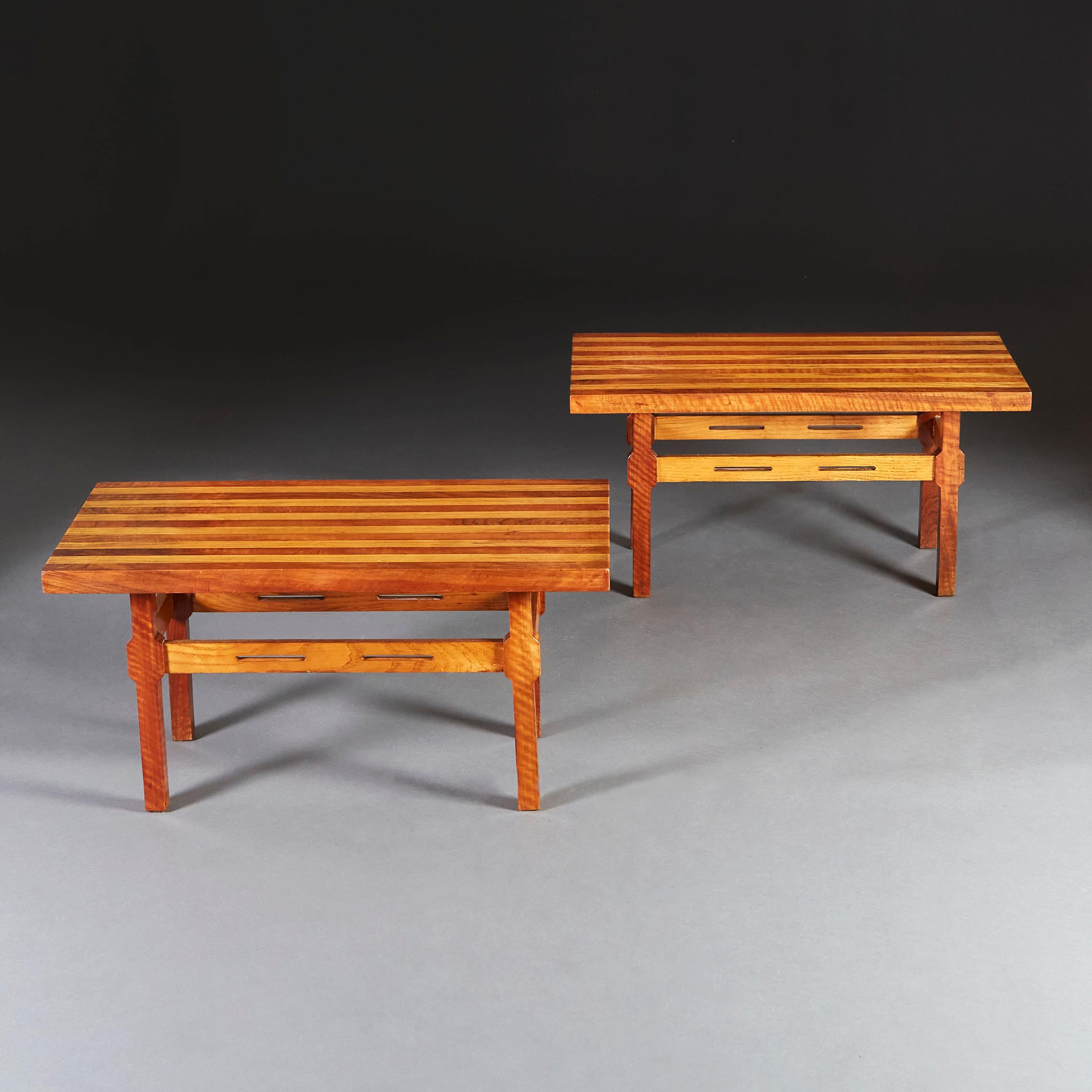 Italian Unusual Pair of Striped Side Tables