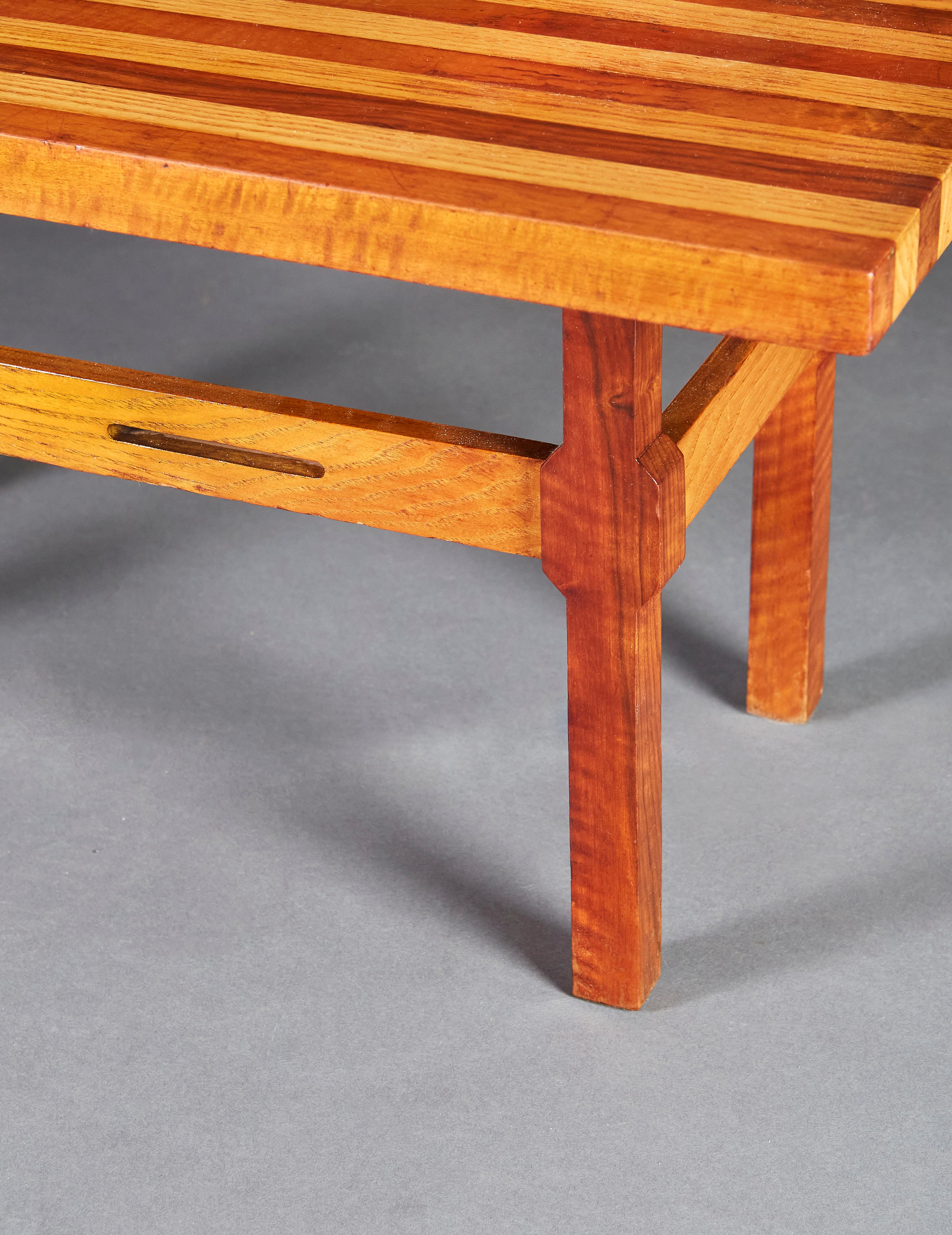 Hardwood Unusual Pair of Striped Side Tables