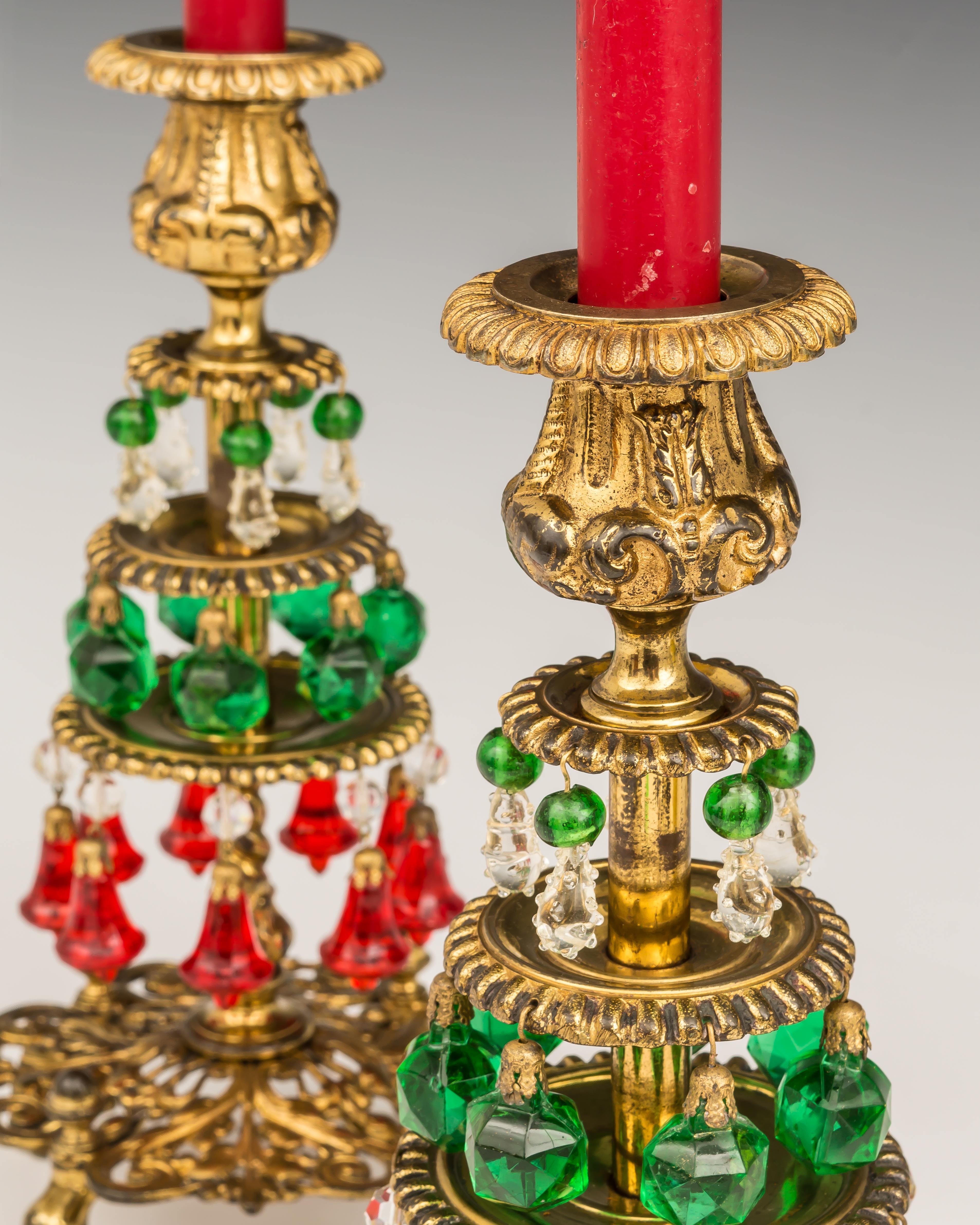 British Unusual Pair of Victorian Christmas Candlesticks