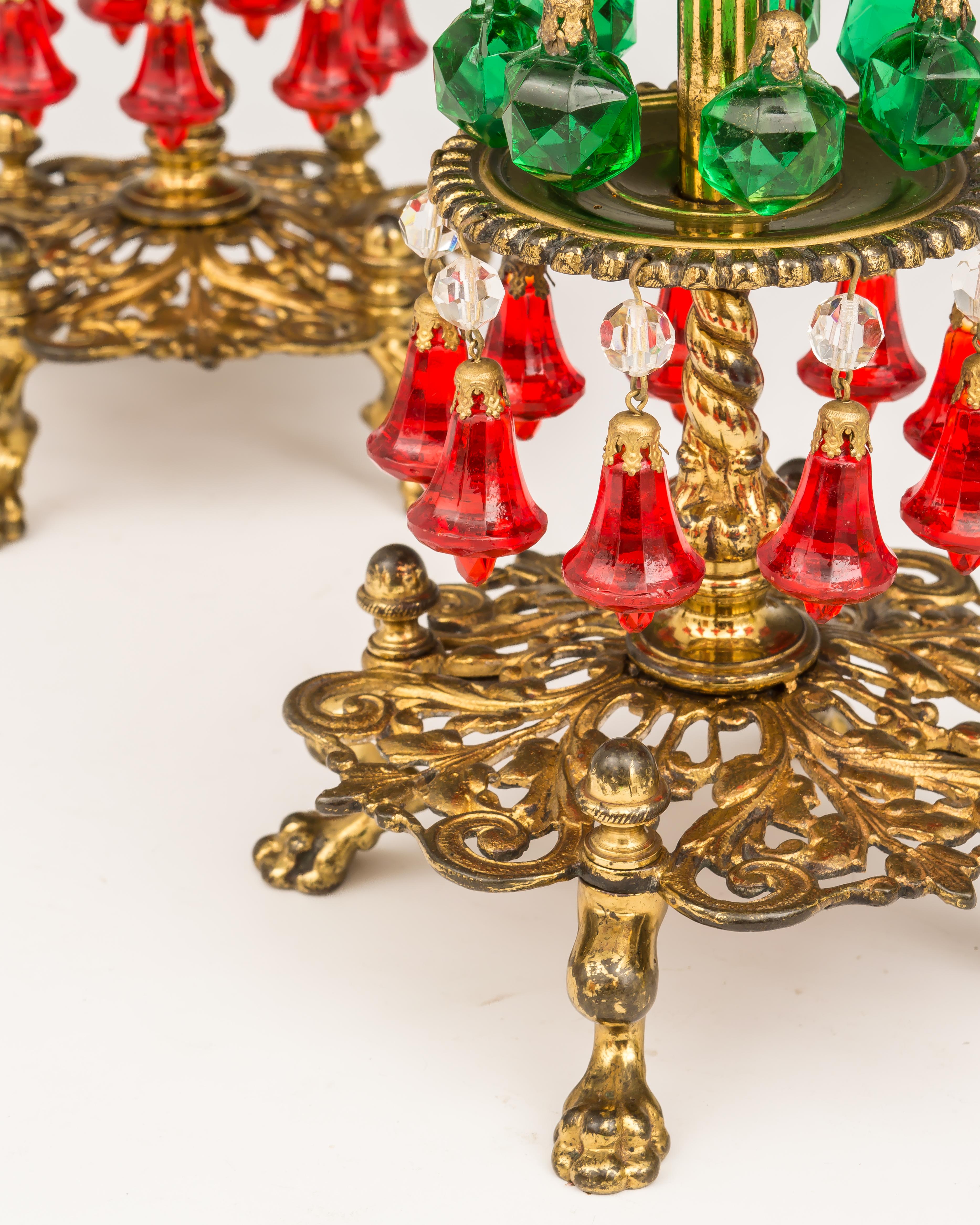 Lacquered Unusual Pair of Victorian Christmas Candlesticks