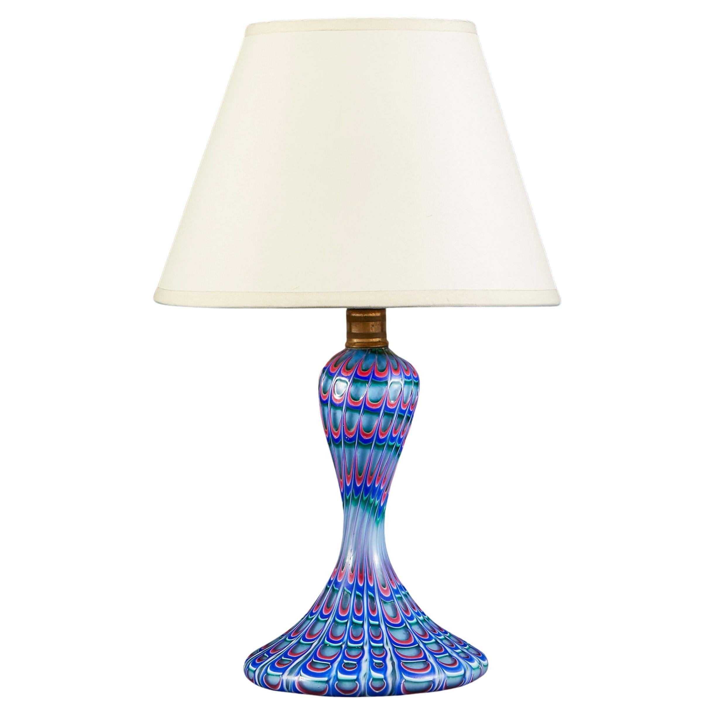 An Unusual Peacock Glaze Murano Lamp by Seguso For Sale