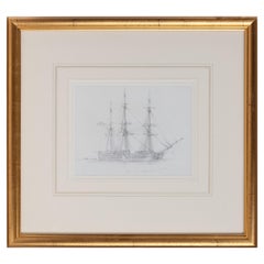 Antique An Unusual Pencil Drawing of “Canton”, a Three-Masted Whaling Ship-at This Point