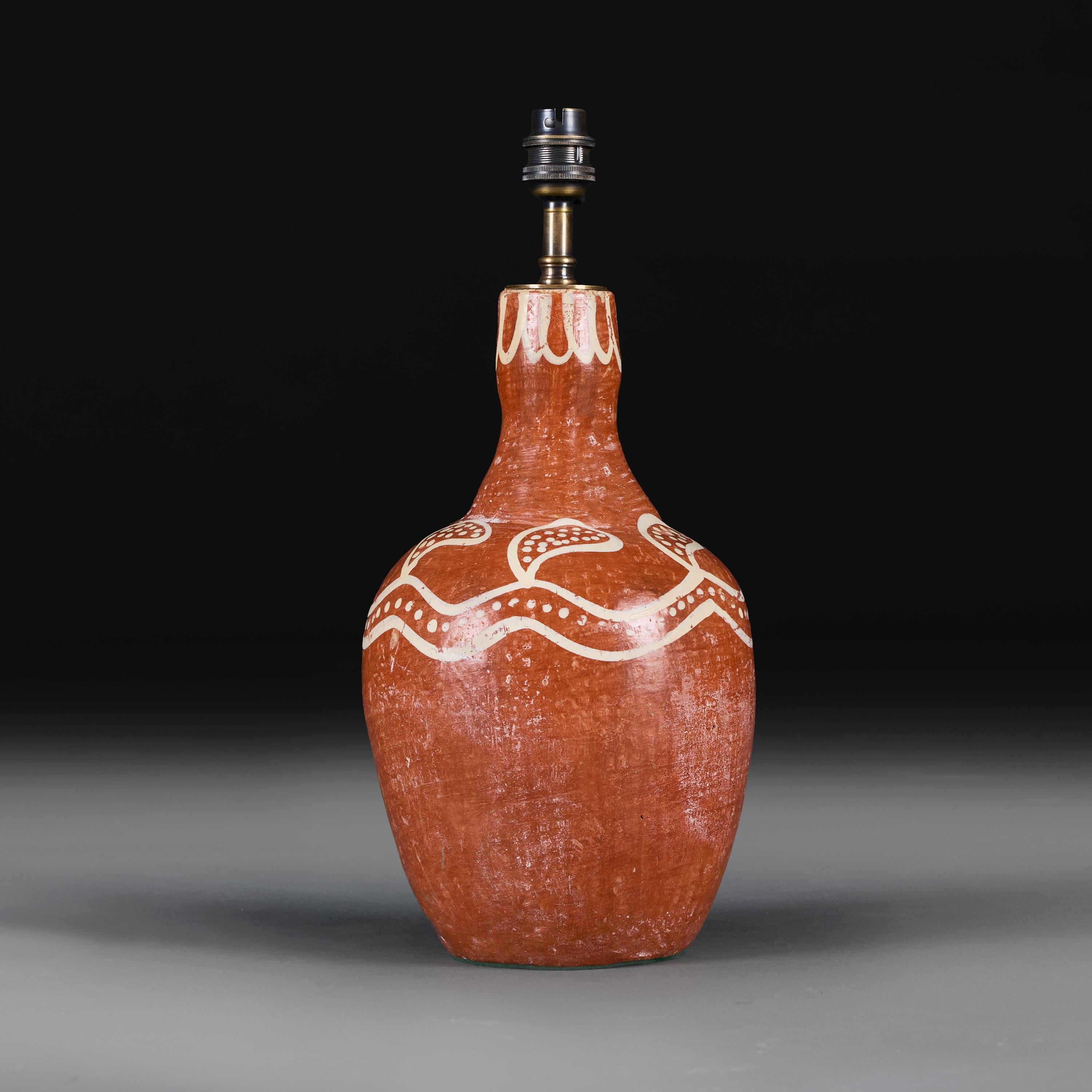 An Unusual Peruvian Terracotta Vessel as a Lamp In Good Condition For Sale In London, GB